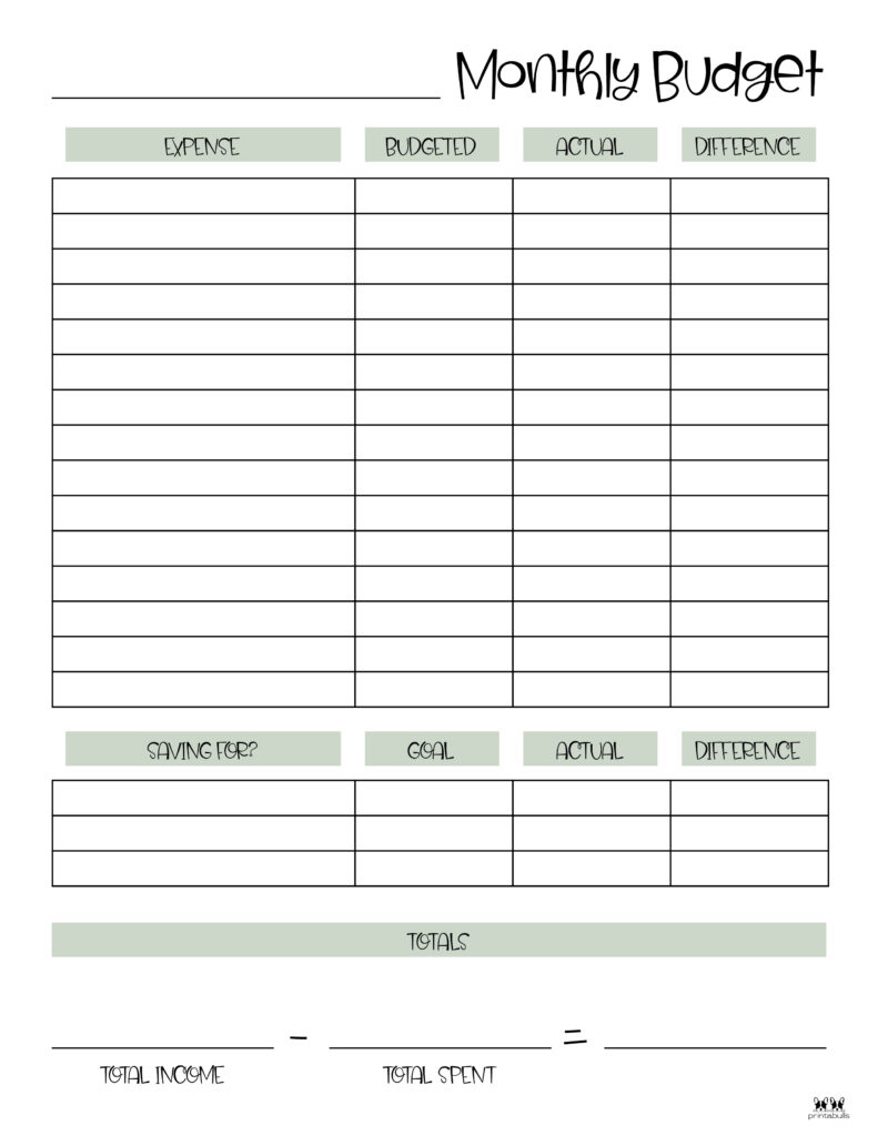 Monthly Budget Planners - 20 Free Printables | Printabulls intended for Budgeting Charts Free Printable