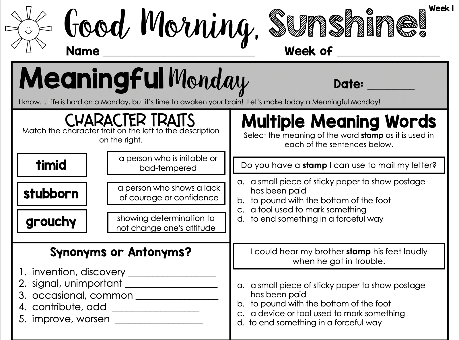 Morning Work That Works! (Free Download) | The Literacy Loft with Free Printable 4Th Grade Morning Work