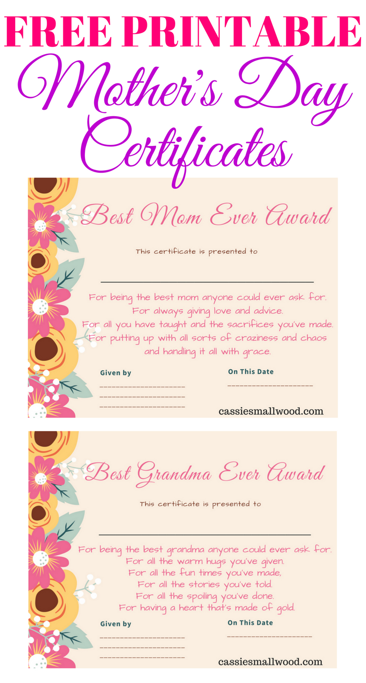 Mother&amp;#039;S Day Gift Certificate Template throughout Free Printable Best Daughter Certificate
