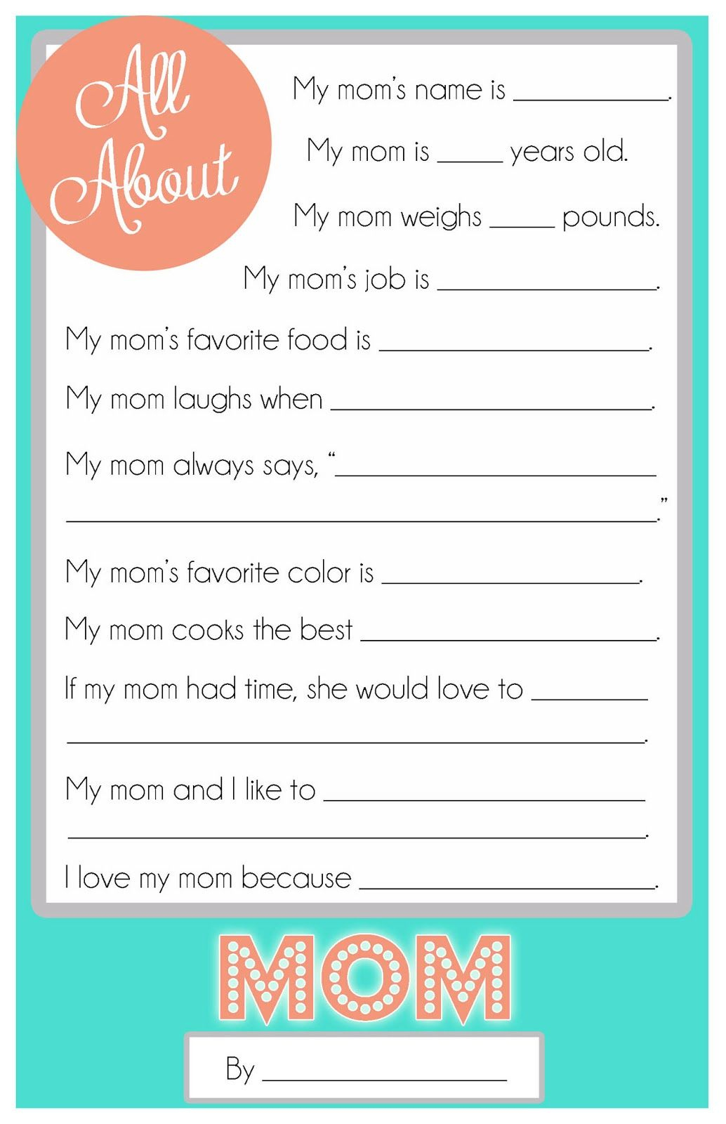 Motheru2019S Day Questionnaire {A Free Printable For The Kids intended for Free Printable Mothers Day Questions