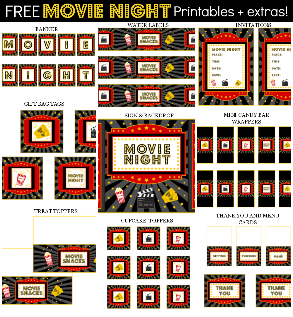 Movie Night Party Printable Items throughout Free Movie Night Printables