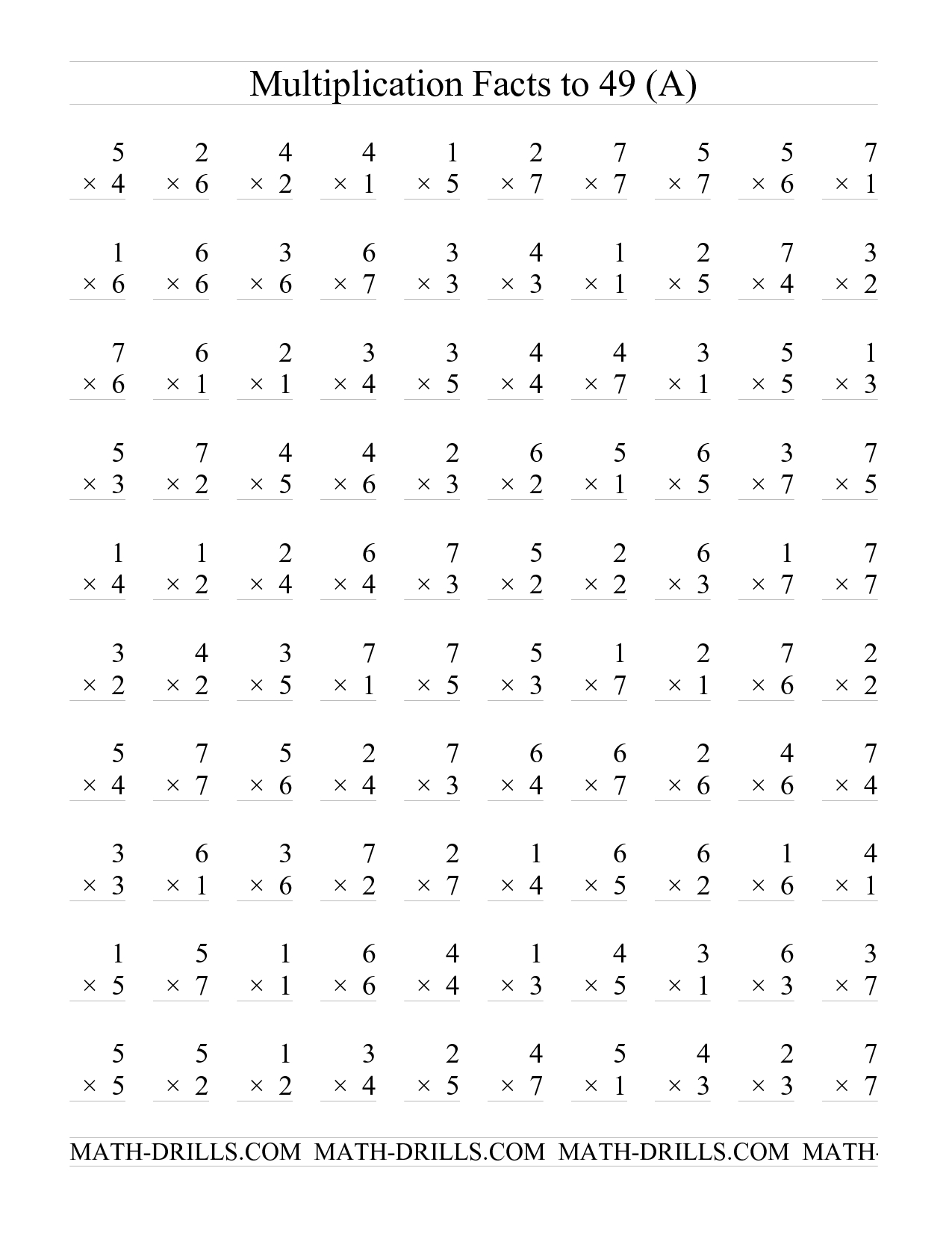 Multiplication Worksheets 100 Problems - Google Search | Free Math for Free Printable Multiplication Speed Drills