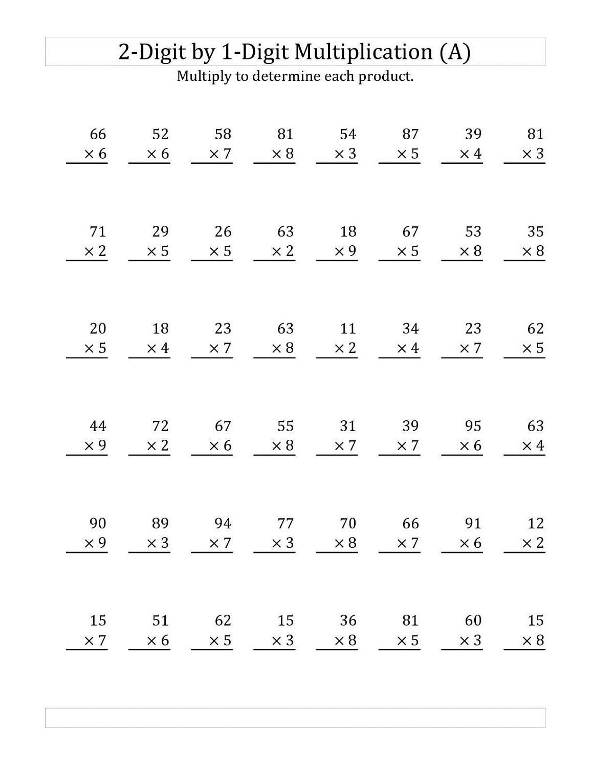 Multiplication Worksheets Grade 5 | Two Digit1 Digit pertaining to Free Printable Multiplication Worksheets for 5th Grade