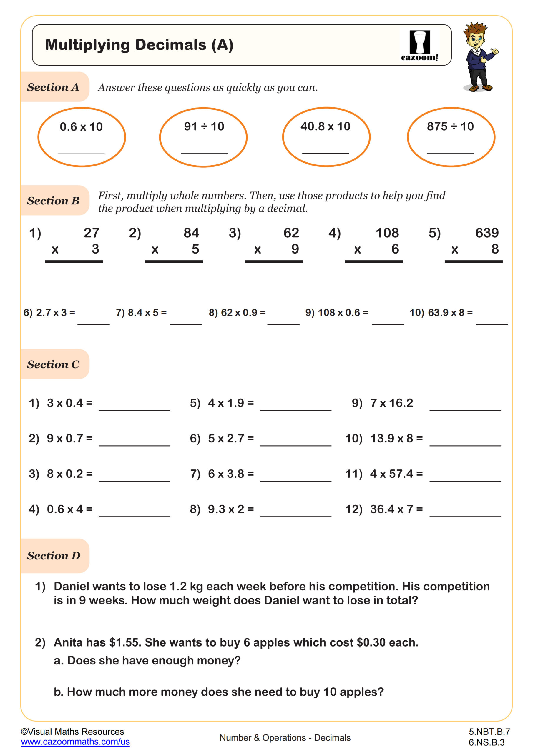 Multiplying Decimals (A) Worksheet | Pdf Printable Number throughout Free Printable Multiplying Decimals Worksheets