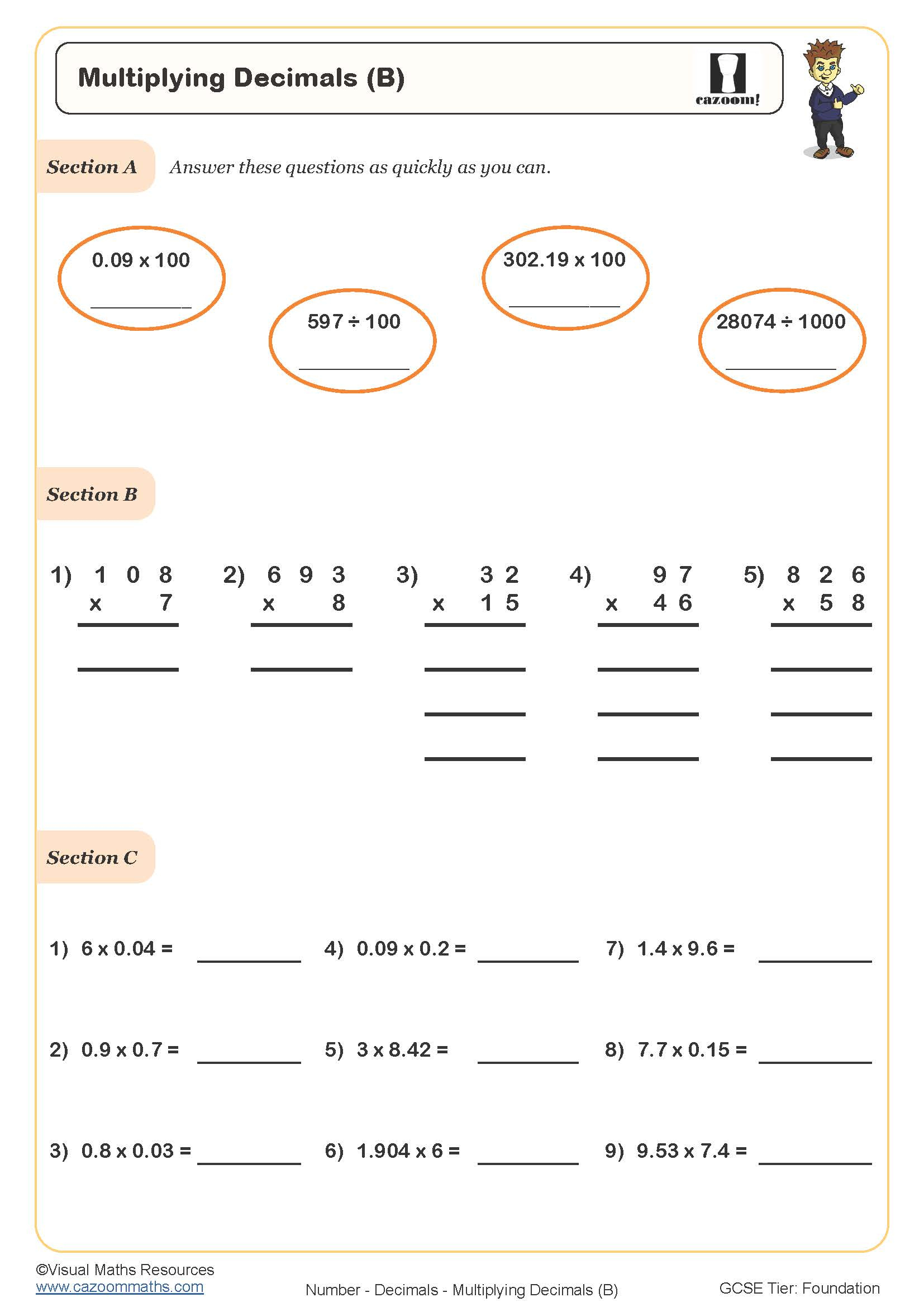 Multiplying Decimals (B) Worksheet | Cazoom Maths Worksheets pertaining to Free Printable Multiplying Decimals Worksheets