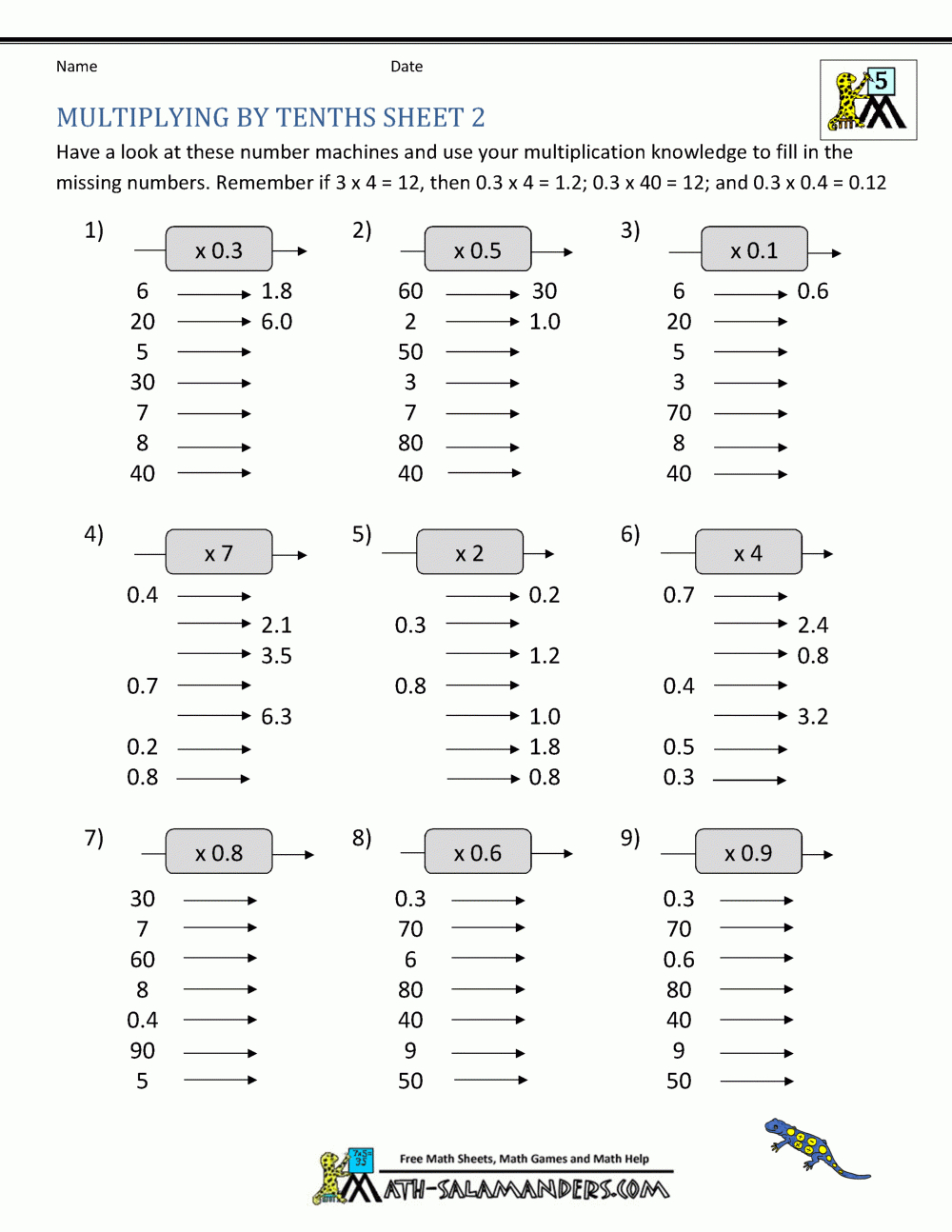 Multiplying Decimalswhole Numbers throughout Multiplying Decimals Free Printable Worksheets