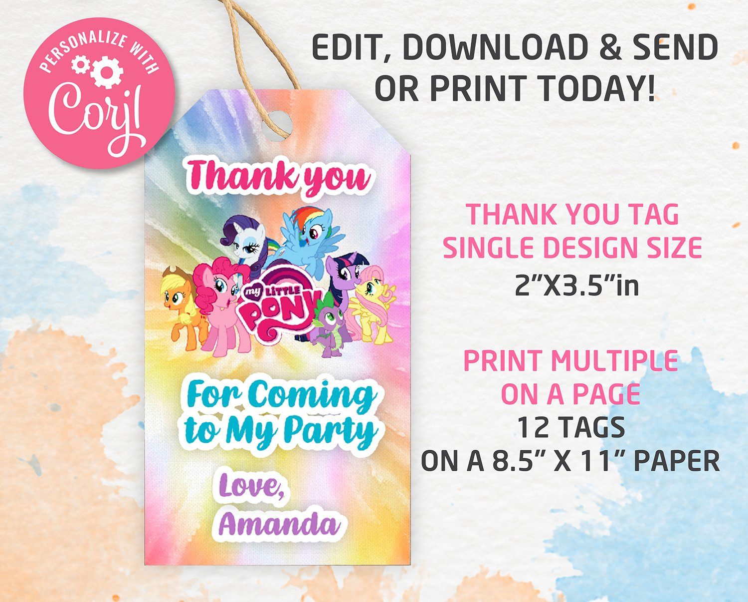 My Little Pony Birthday Party Invitation | Free Thank You Tag throughout Free Printable My Little Pony Thank You Cards