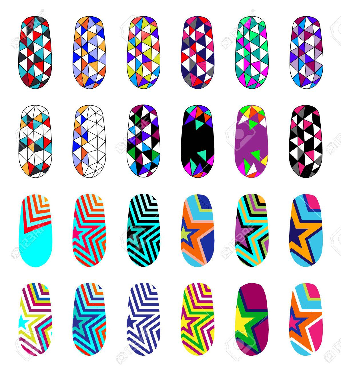 Nail Art Abstract Colorful Templates. Manicure Design Set. Can Be in Free Printable Nail Art Designs