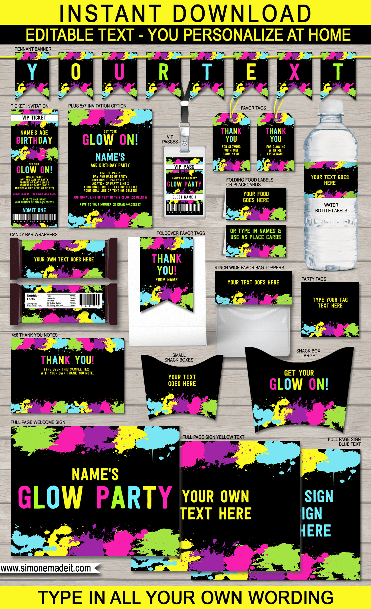 Neon Glow Party Printables, Invitations &amp; Decorations in Free Printable Glow In The Dark Birthday Party Invitations