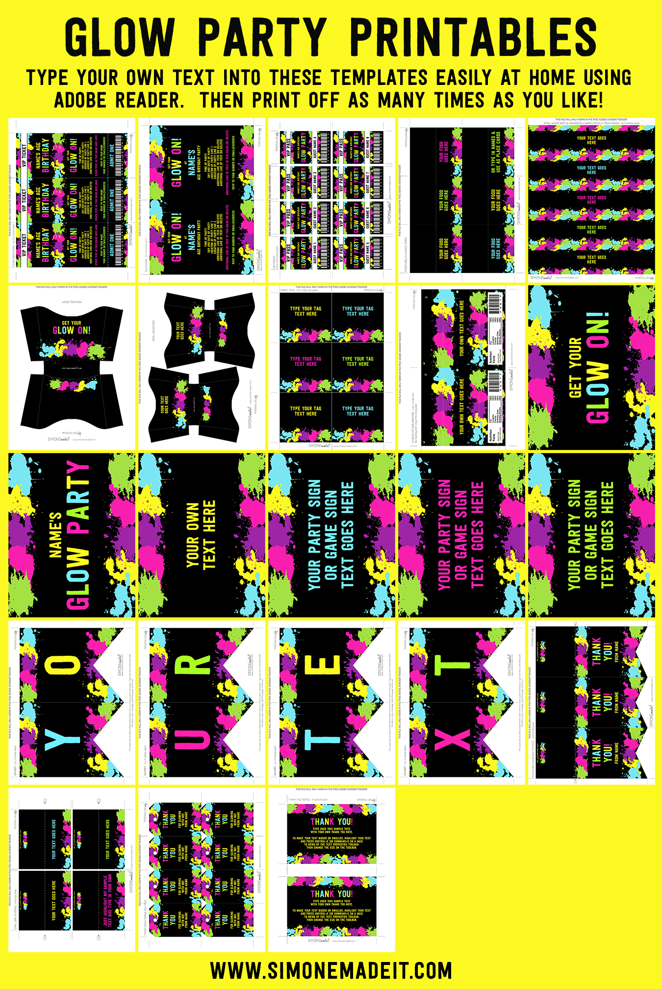 Neon Glow Party Printables, Invitations &amp;amp; Decorations inside Free Printable Glow in the Dark Birthday Party Invitations