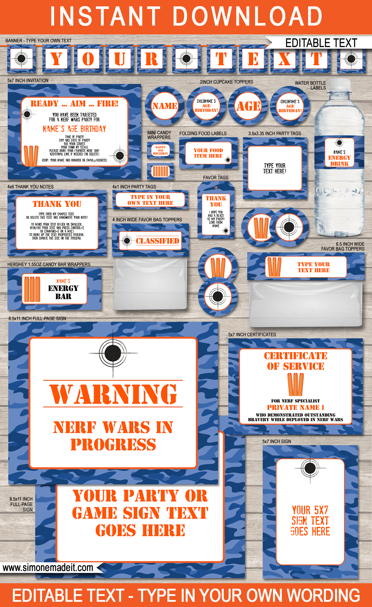 Nerf Party Printables, Invitations &amp;amp; Decorations - Blue Camo for Free Nerf Printables