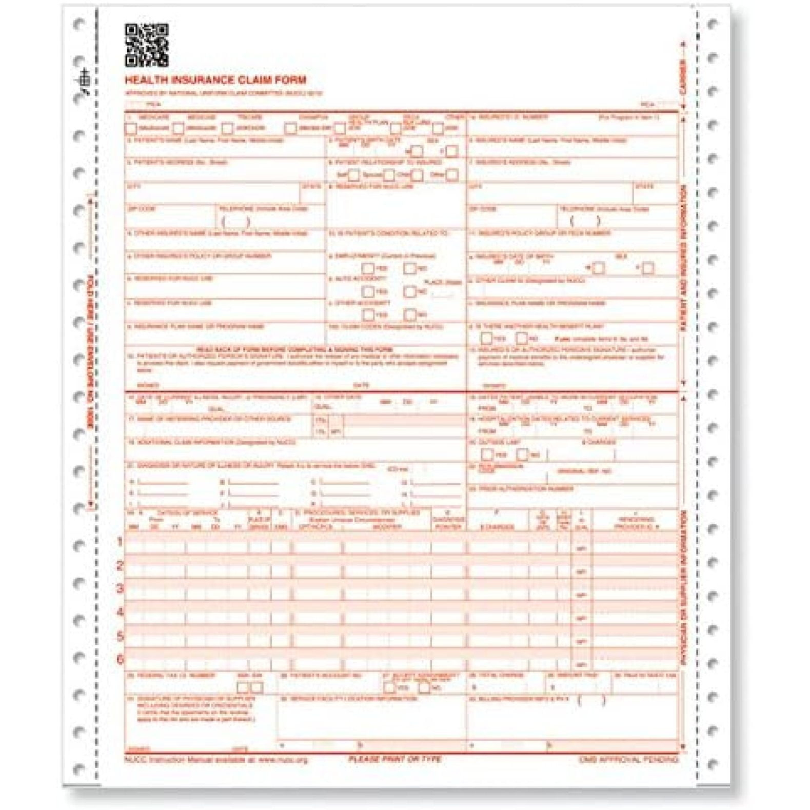 New Cms 1500 Forms (02/12) (2500 Sheets) 1 Part - For Pinfeed Printers intended for Free Printable CMS 1500 Form 02-12