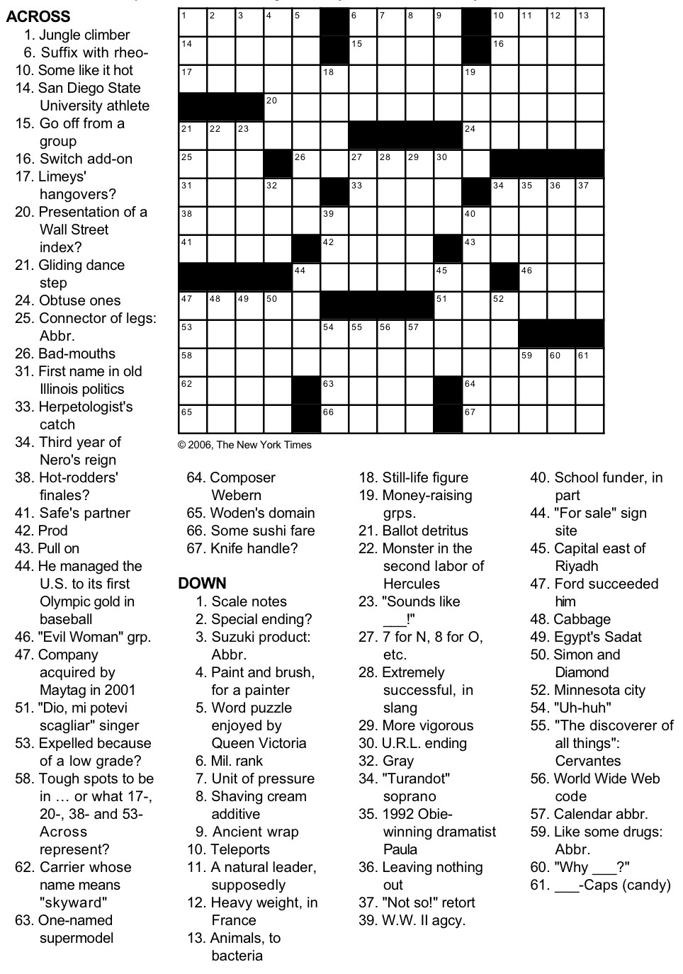 New York Times Crossword Puzzlegeorge Barany And Michael Shteyman inside Free Printable Sunday Crossword Puzzles