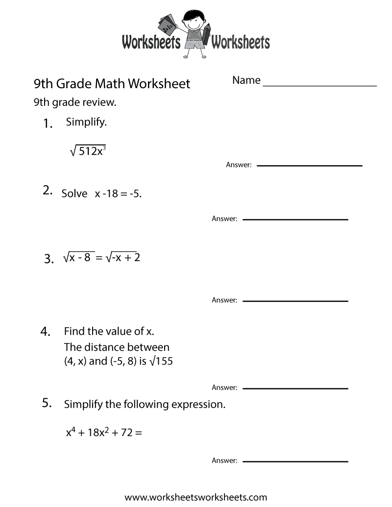 Ninth Grade Math Practice Worksheet | Worksheets Worksheets throughout 9Th Grade Algebra Worksheets Free Printable