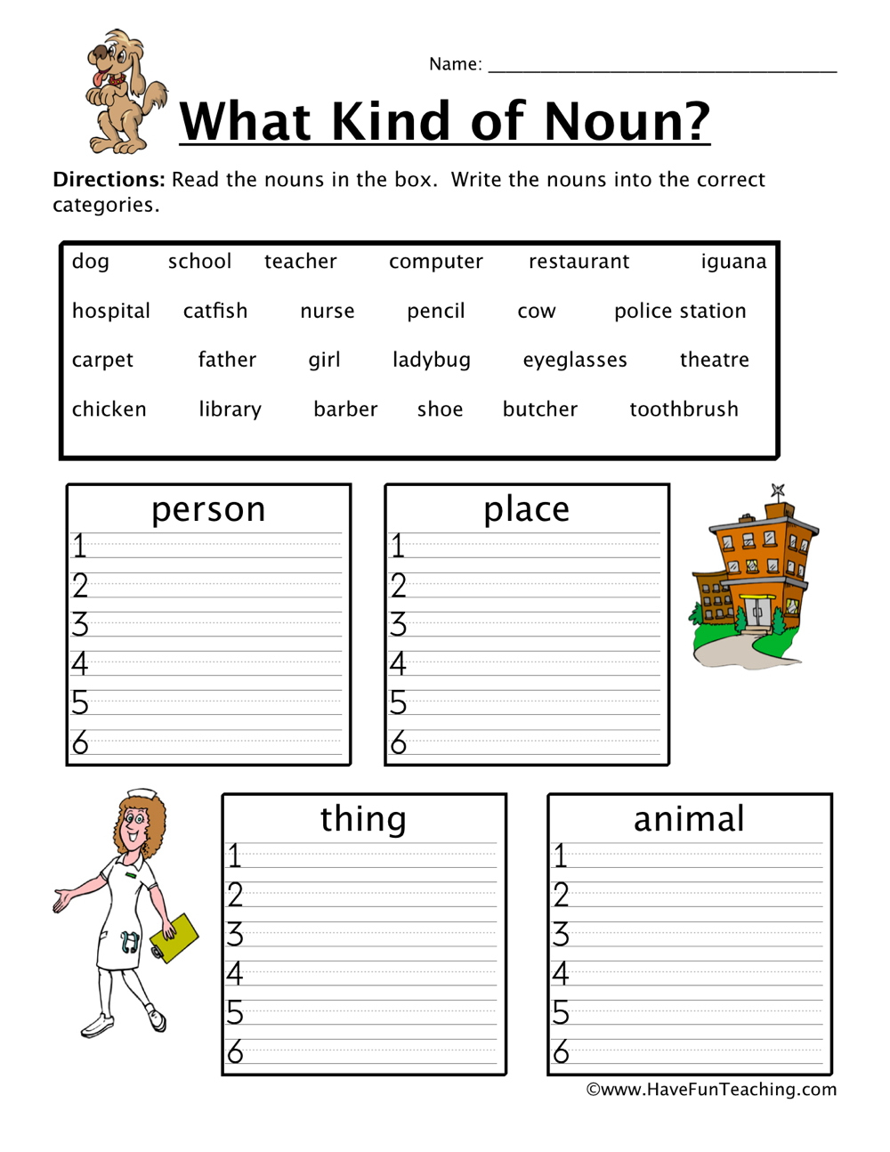 Noun Sorting Worksheet - Have Fun Teaching for Free Noun Printables