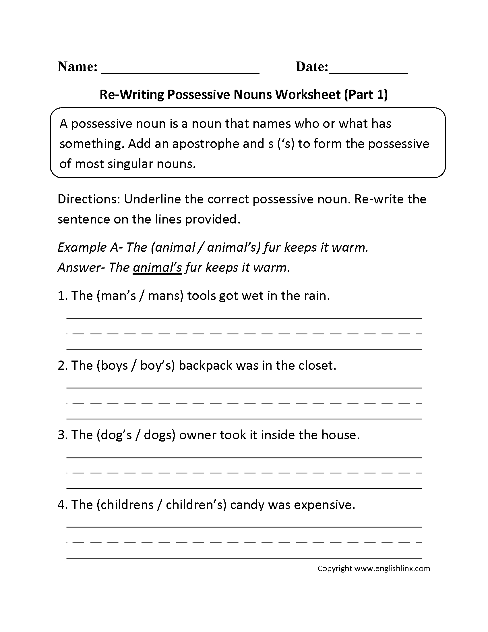 Nouns Worksheets | Possessive Nouns Worksheets regarding Free Printable Possessive Nouns Worksheets