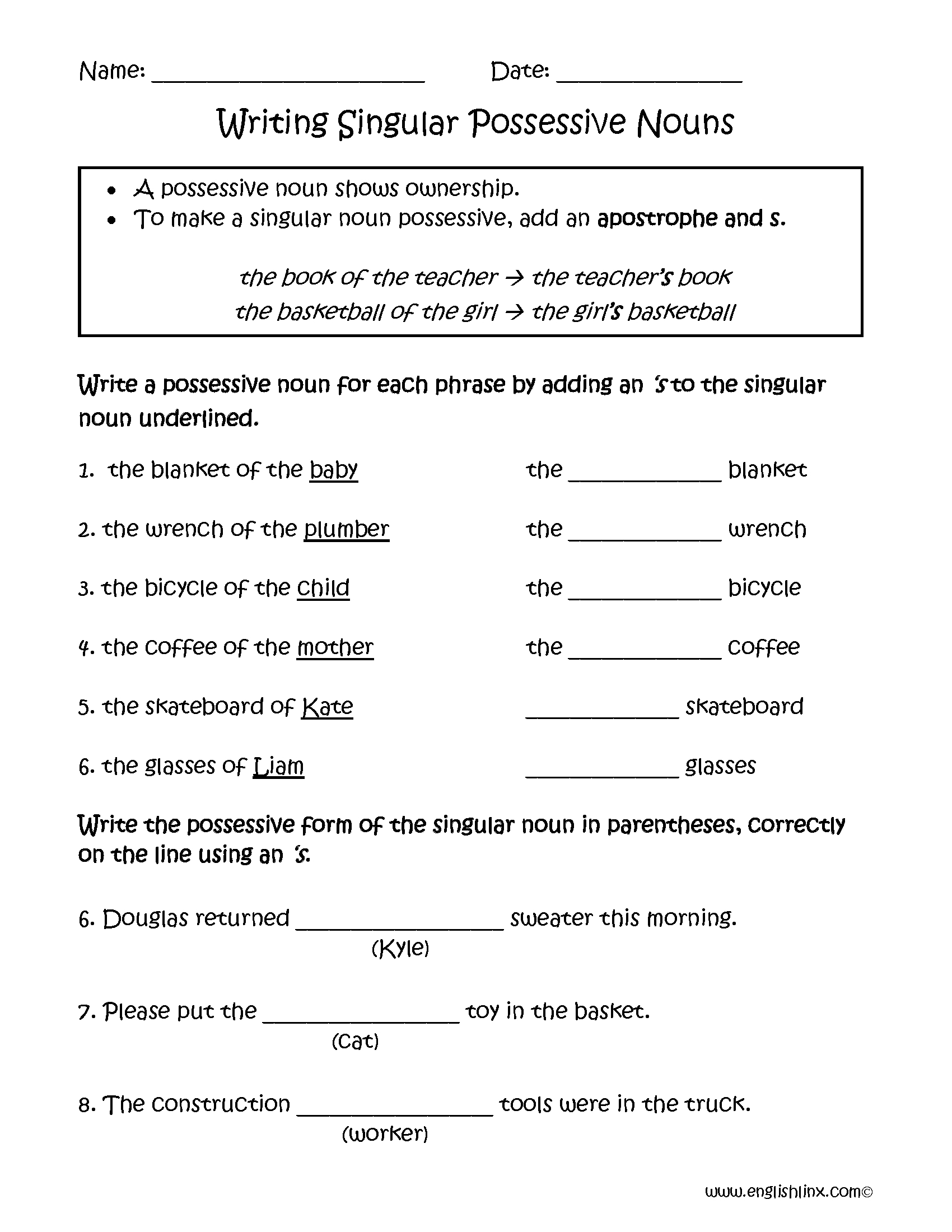 Nouns Worksheets | Possessive Nouns Worksheets with regard to Free Printable Possessive Nouns Worksheets