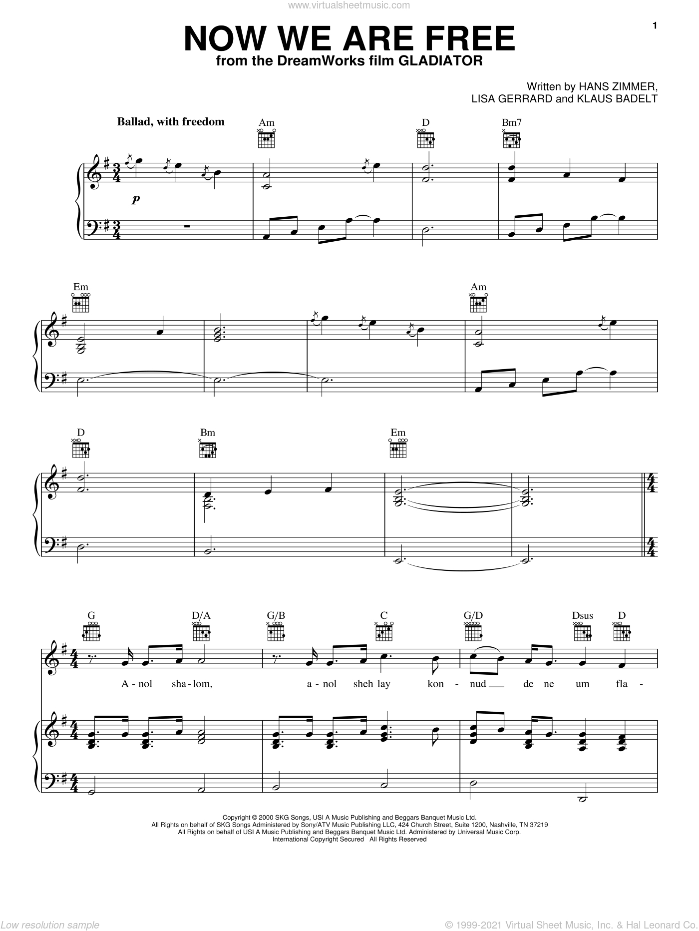 Now We Are Free Sheet Music For Voice, Piano Or Guitar (Pdf) within Free Printable Sheet Music For Voice And Piano