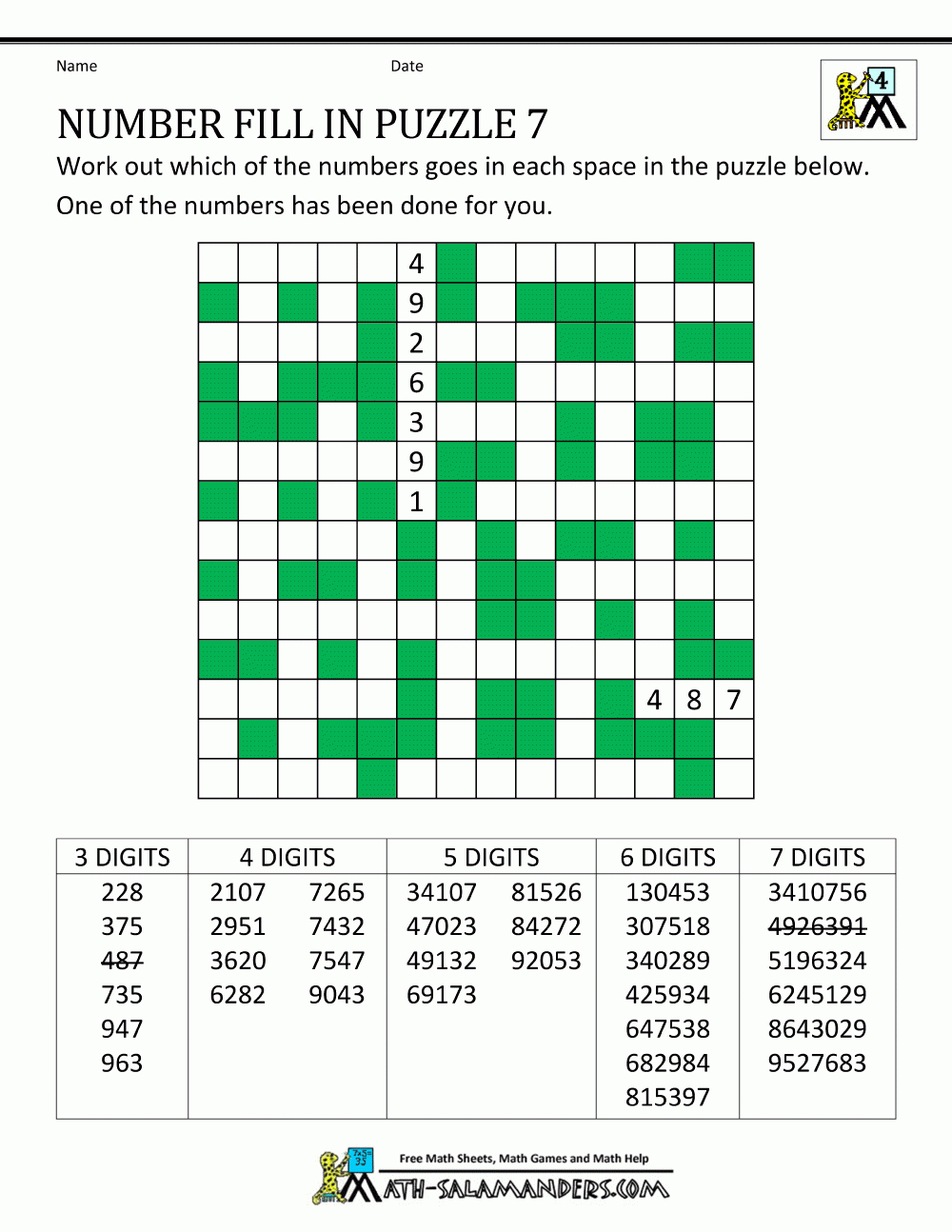 Number Fill In Puzzles intended for Free Printable Fill in Puzzles Online