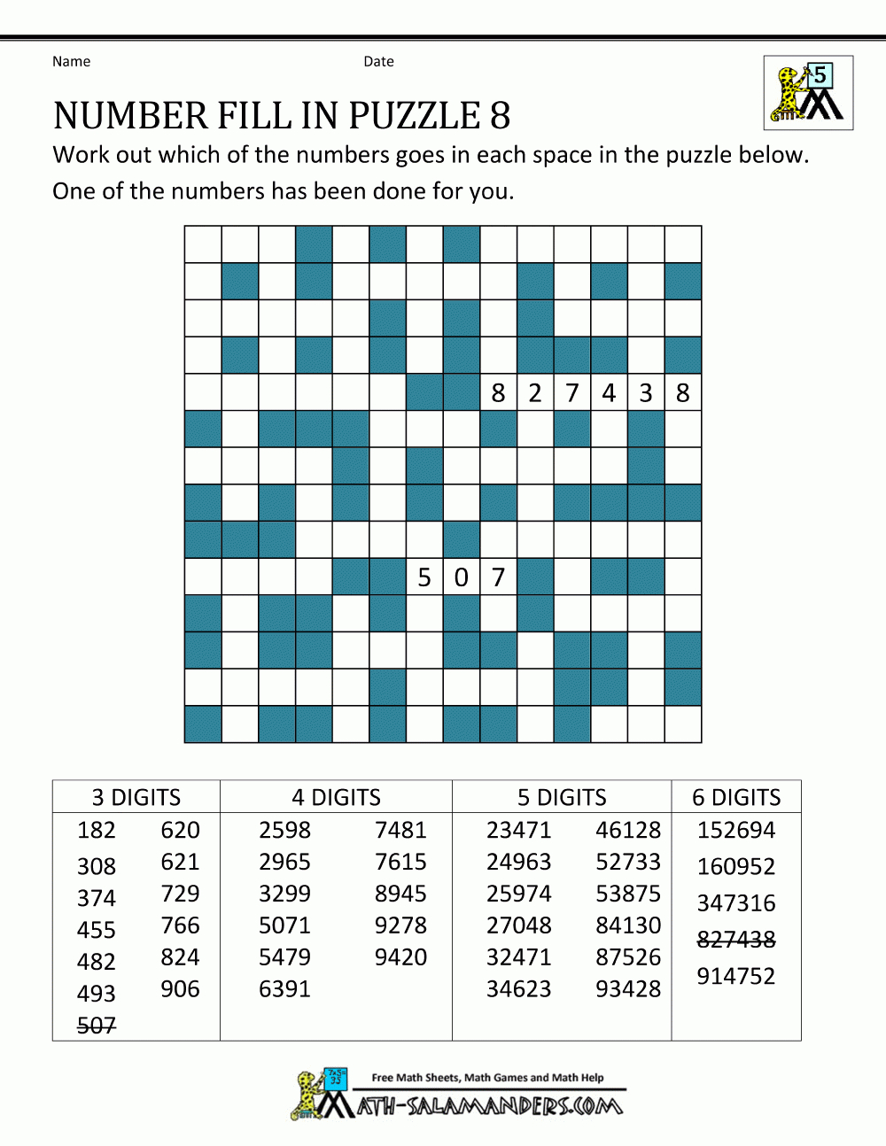 Number Fill In Puzzles within Number Fill in Puzzles Free Printable