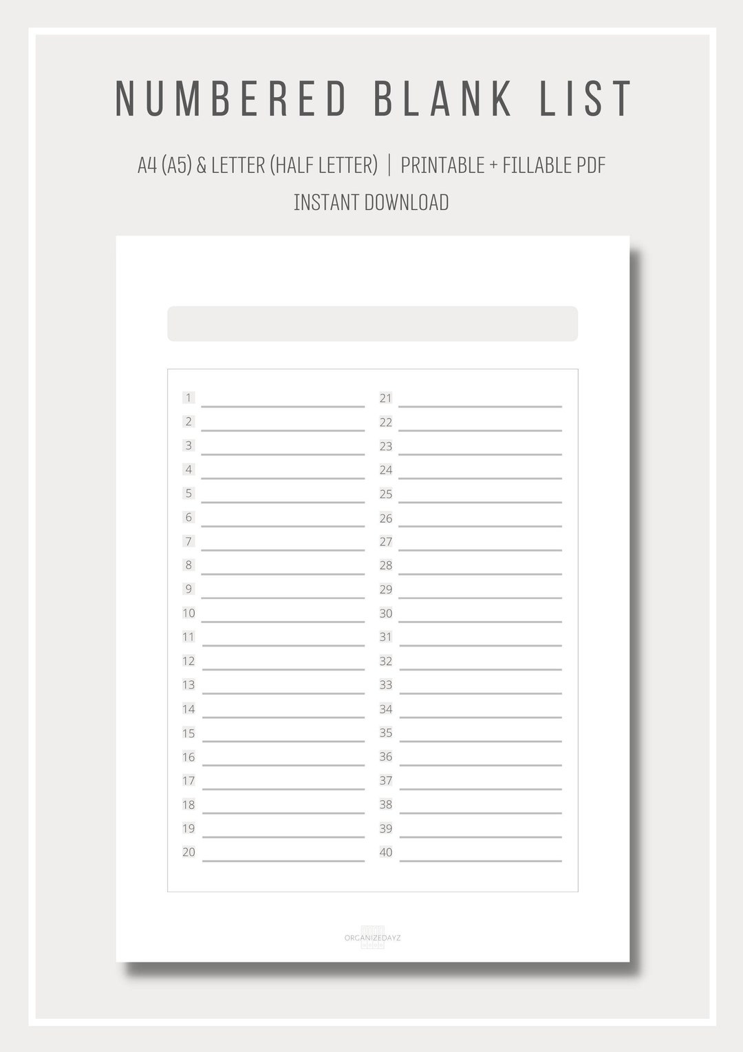 Numbered Blank List Simple List Template Printable List Digital List To Do  List A4 And Letter Size Printable And Fillable Pdf - Etsy Norway with Free Printable Numbered List