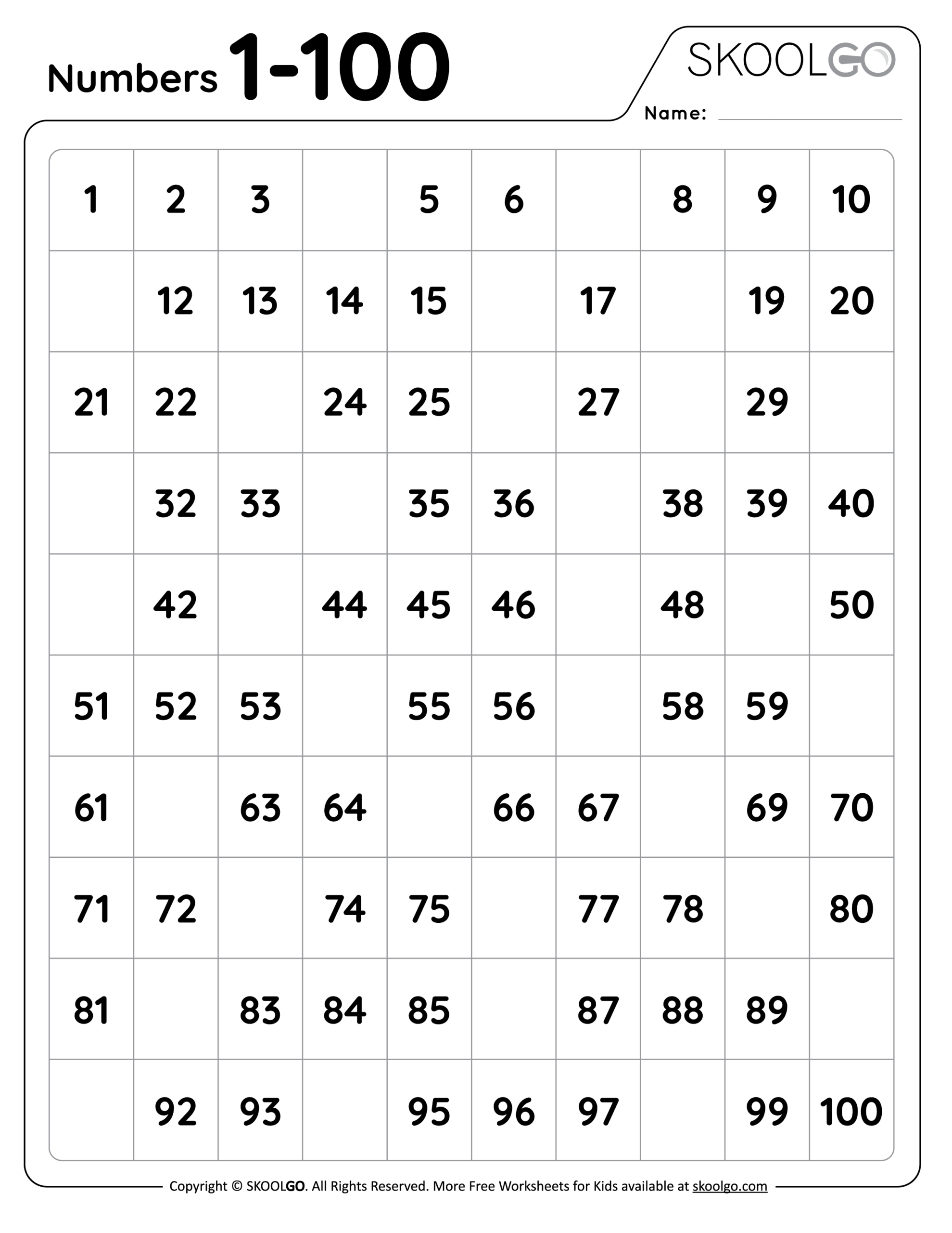 Numbers 1 To 100 - Free Worksheet For Kids - Skoolgo pertaining to Free Printable Number Worksheets 1-100