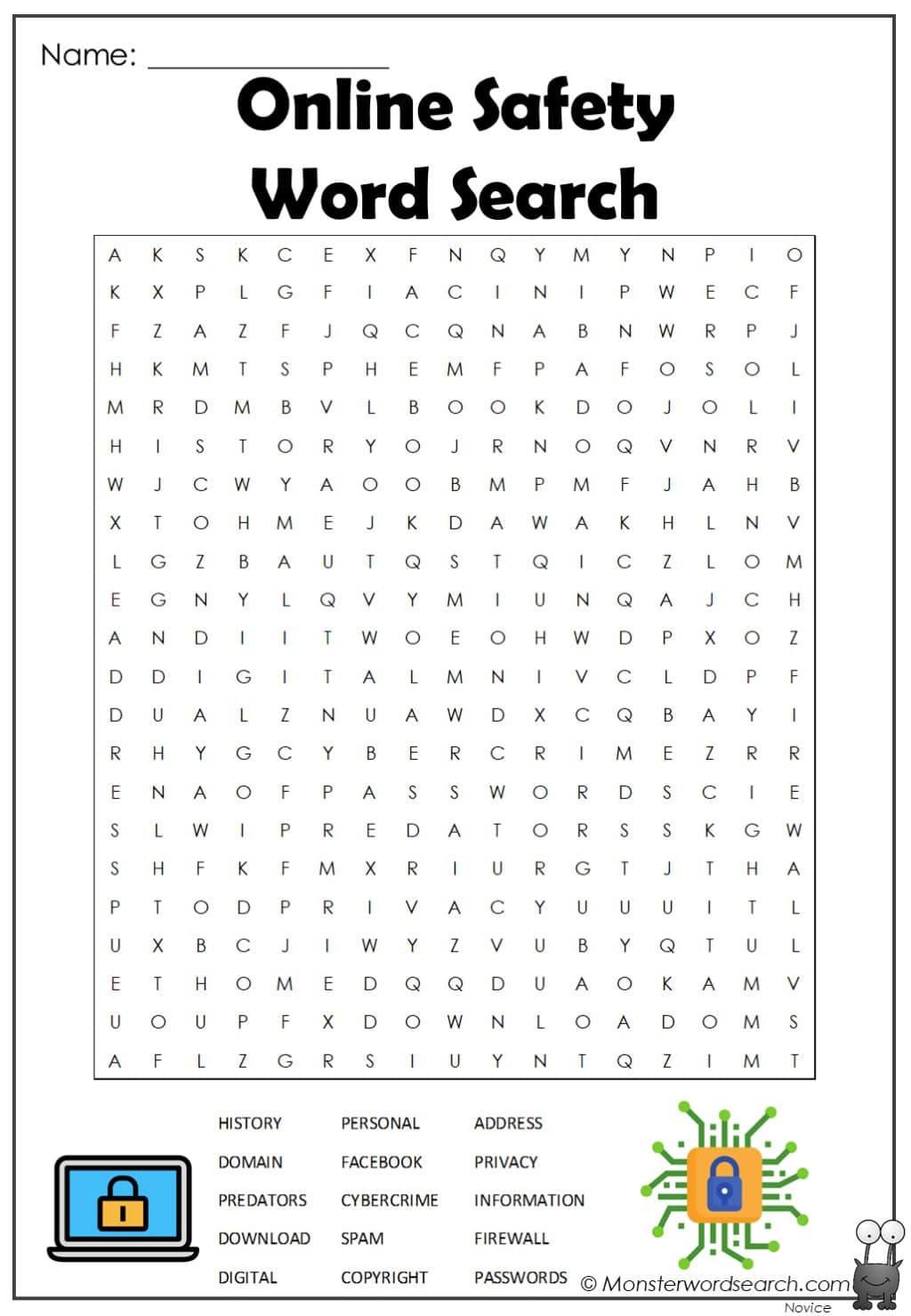 Online Safety Word Search - Monster Word Search intended for Free Online Printable Word Search