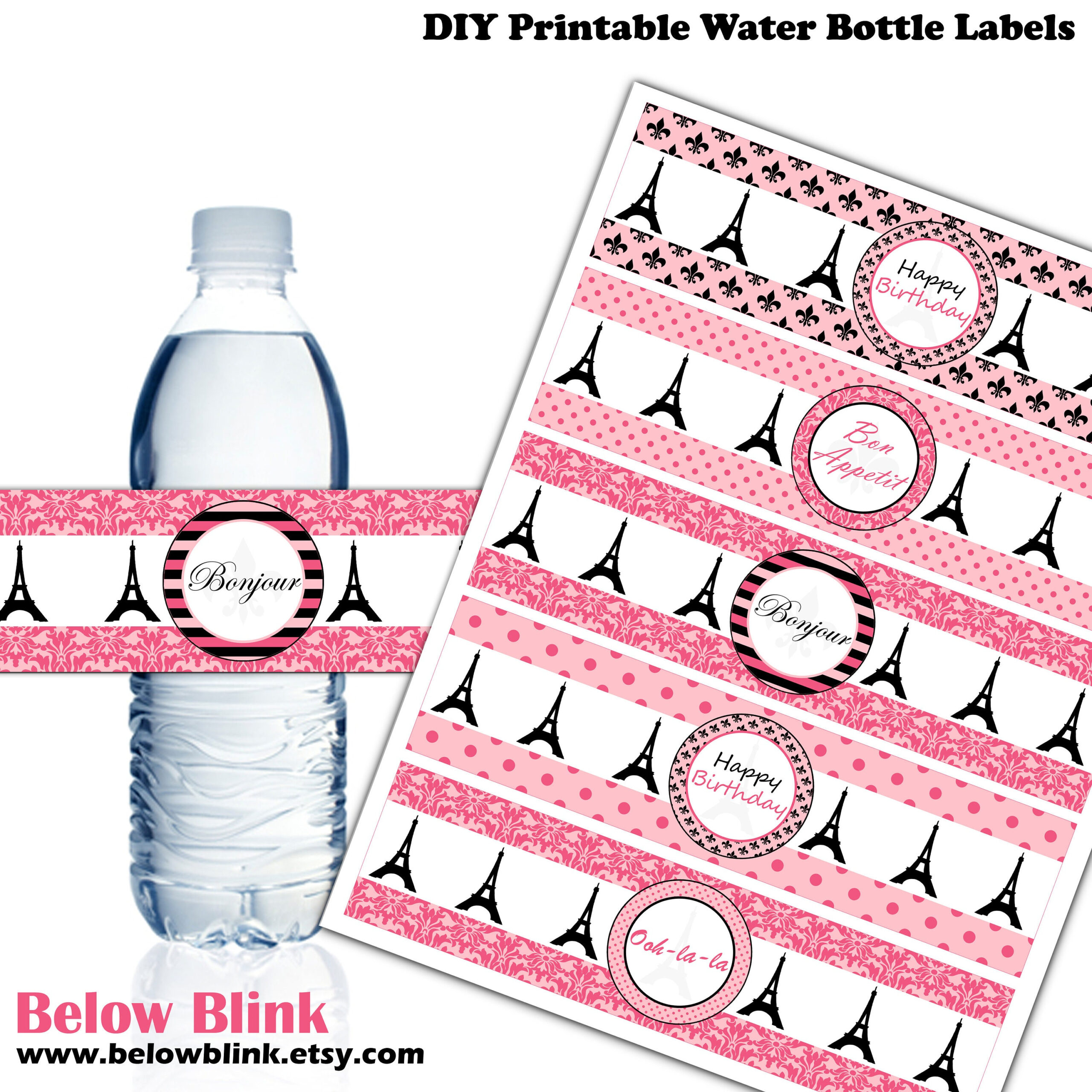 Paris Water Bottle Labels, Ooh La La Theme Party Decor, Bon in Free Printable Paris Water Bottle Labels