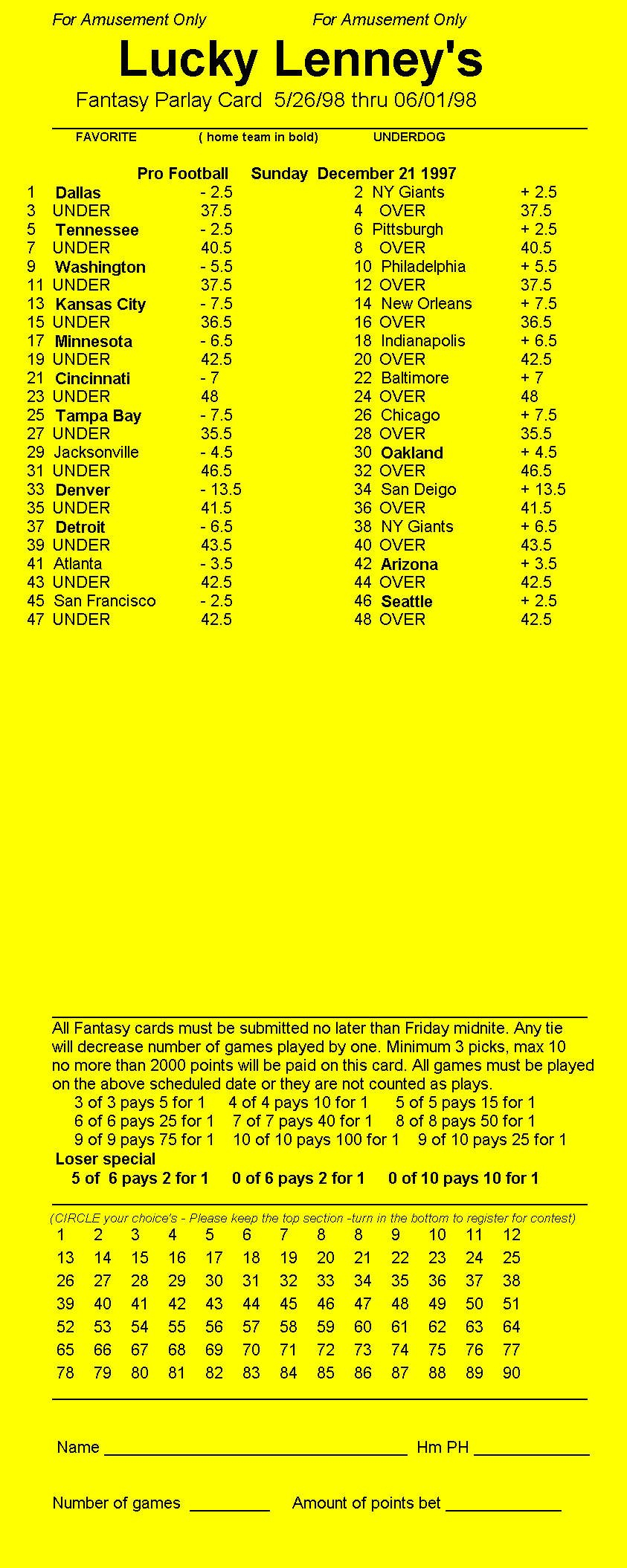 Parlay Card Designer Sample Printout For Football Betting Card in Free Printable Football Parlay Cards