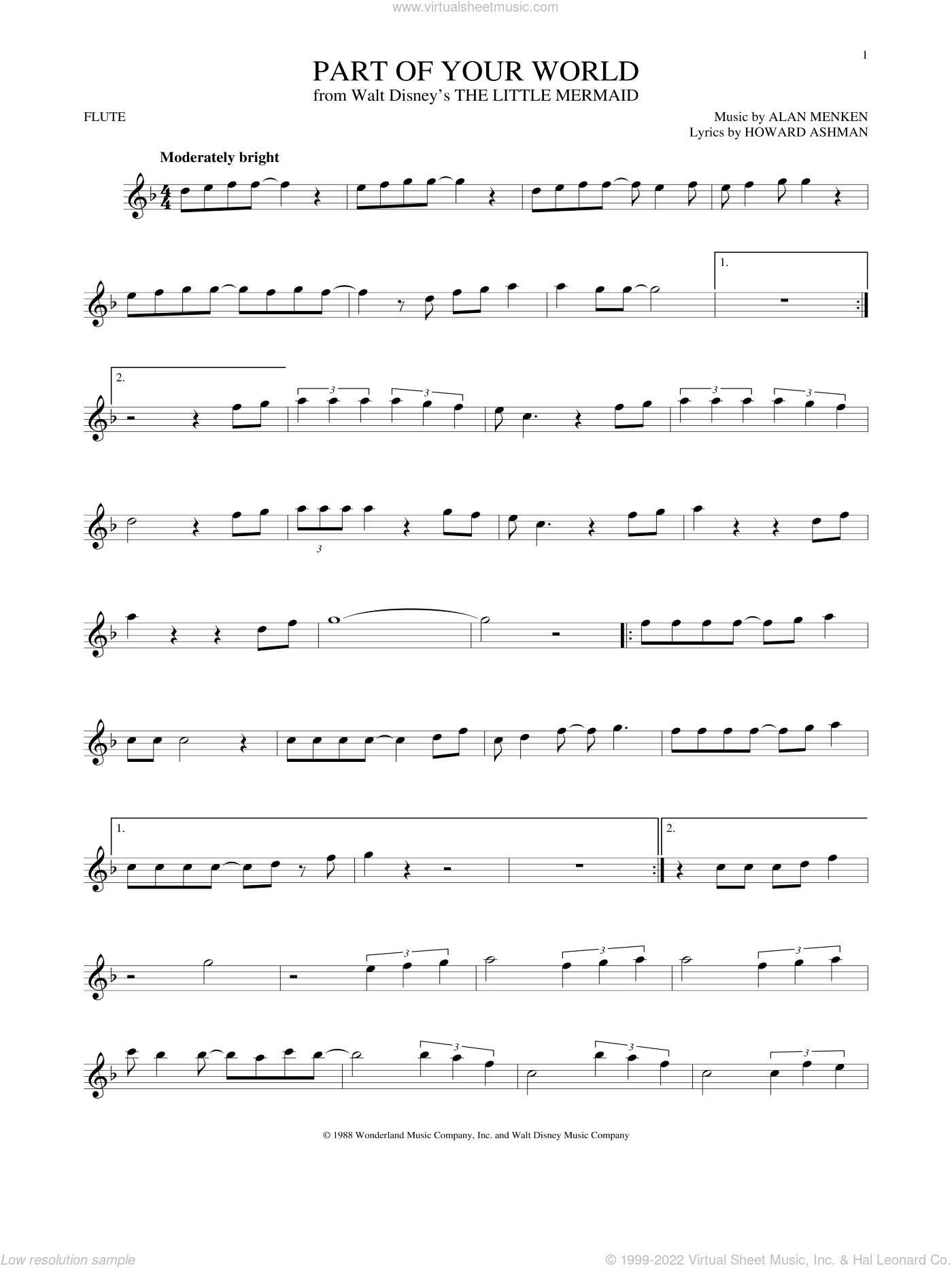 Part Of Your World (From The Little Mermaid) Sheet Music For Flute Solo within Free Printable Flute Sheet Music