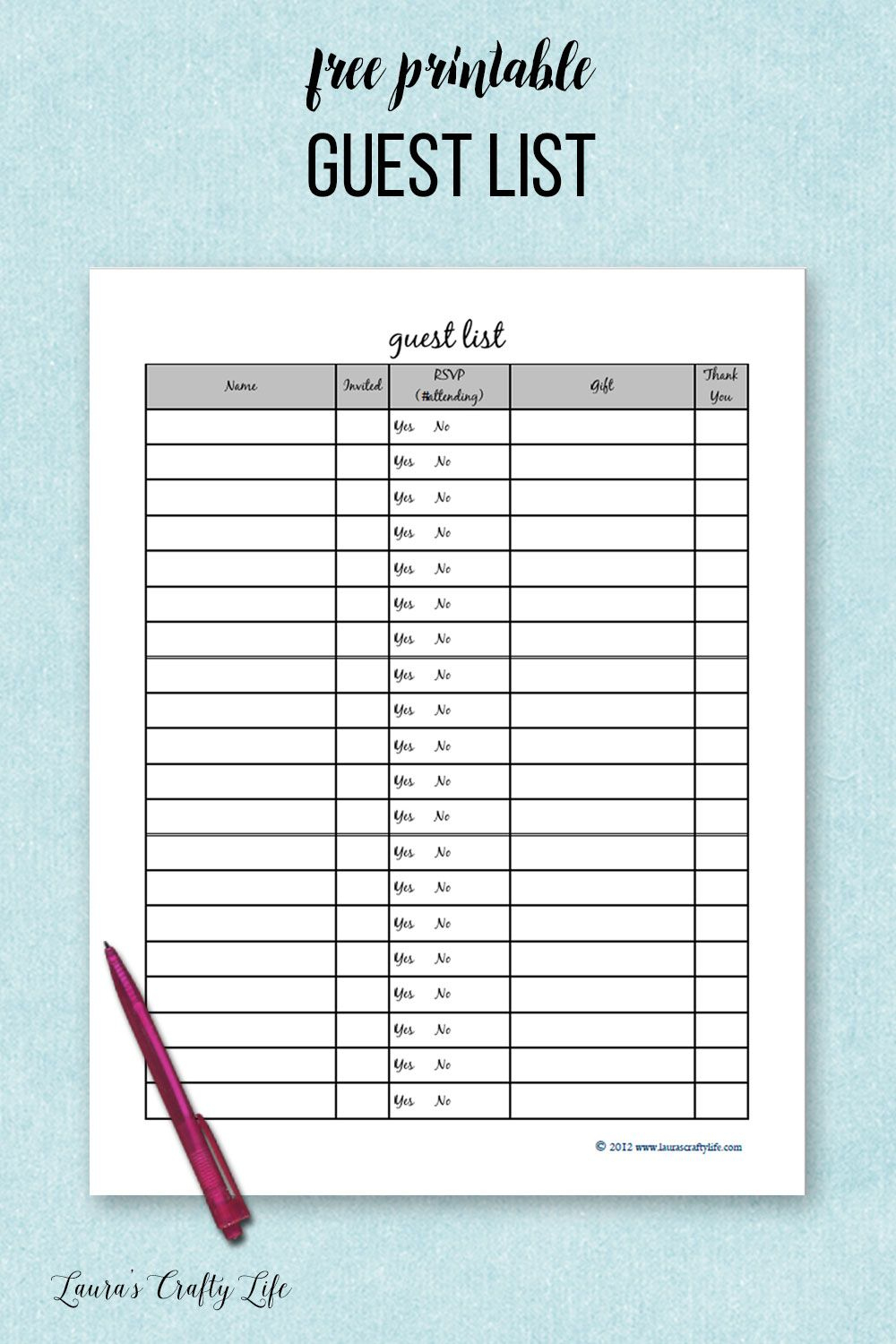 Party Planner Printable - Free Printable Guest List Tracker in Free Printable Birthday Guest List