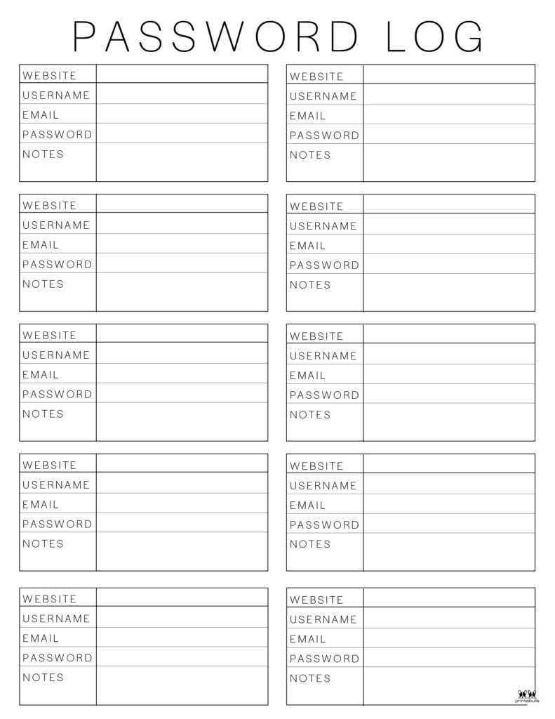 Password Logs &amp;amp; Trackers - 25 Free Printables | Printabulls within Free Printable Password Log