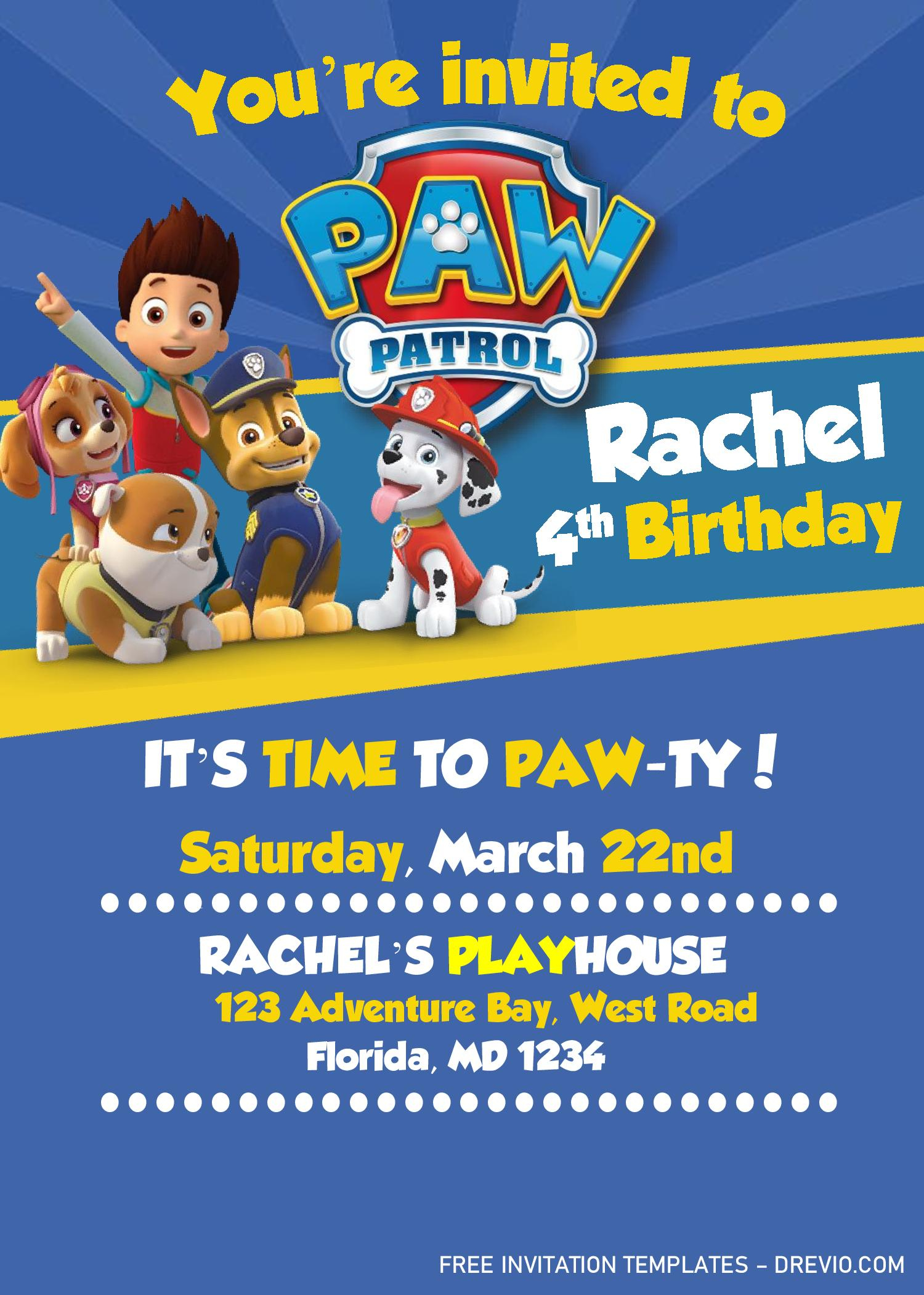 Paw Patrol Invitation Template Free Editable intended for Free Printable Paw Patrol Invitations