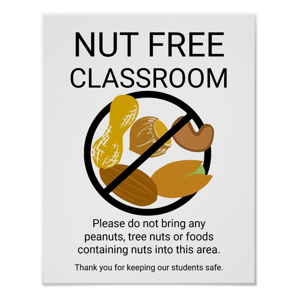 Peanut &amp;amp; Tree Nut Free Classroom School Sign | Zazzle intended for Printable Nut Free Signs