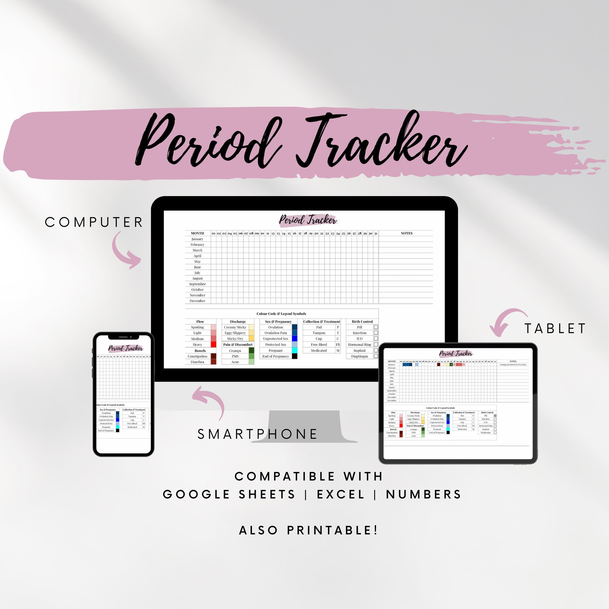 Period Tracker Tabellenvorlage Google Sheets, Excel, Zahlen Oder within Acne Free Coupons Printable