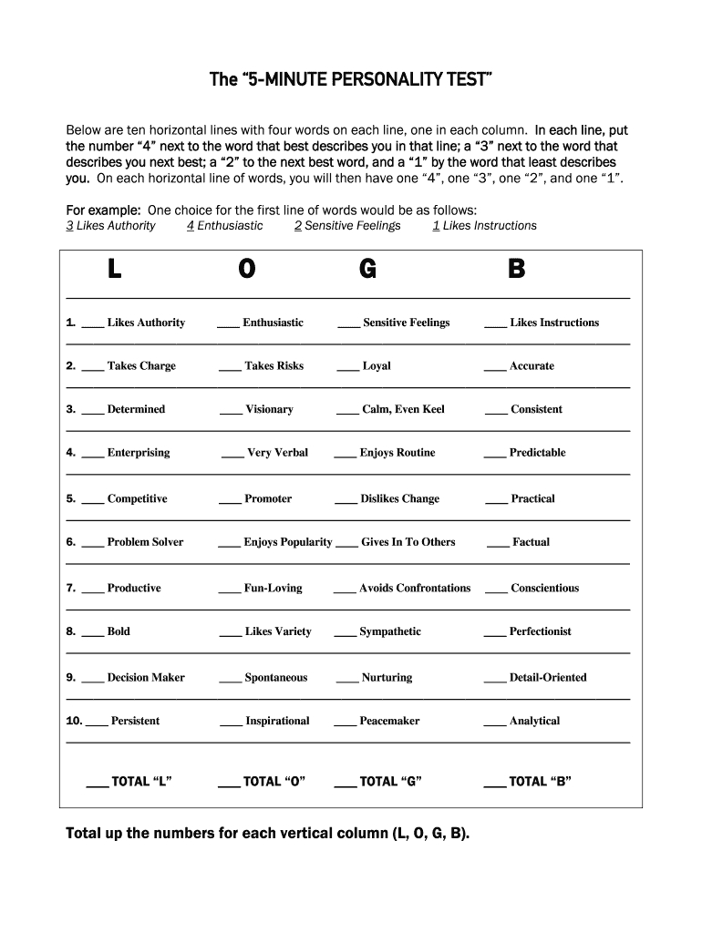 Personality Online - Fill Online, Printable, Fillable, Blank intended for Myers Briggs Personality Test Free Online Printable