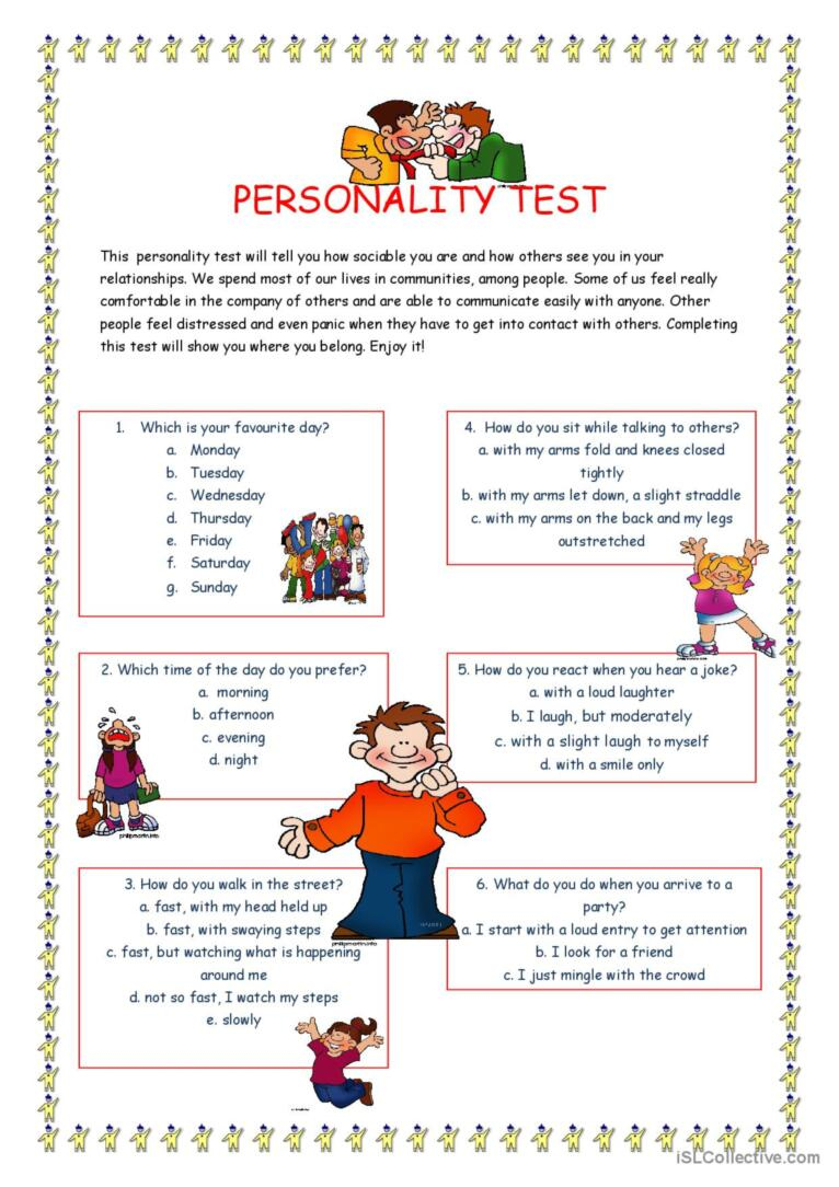 Personality Test I.: English Esl Worksheets Pdf &amp;amp; Doc with Free Printable Personality Test for High School Students