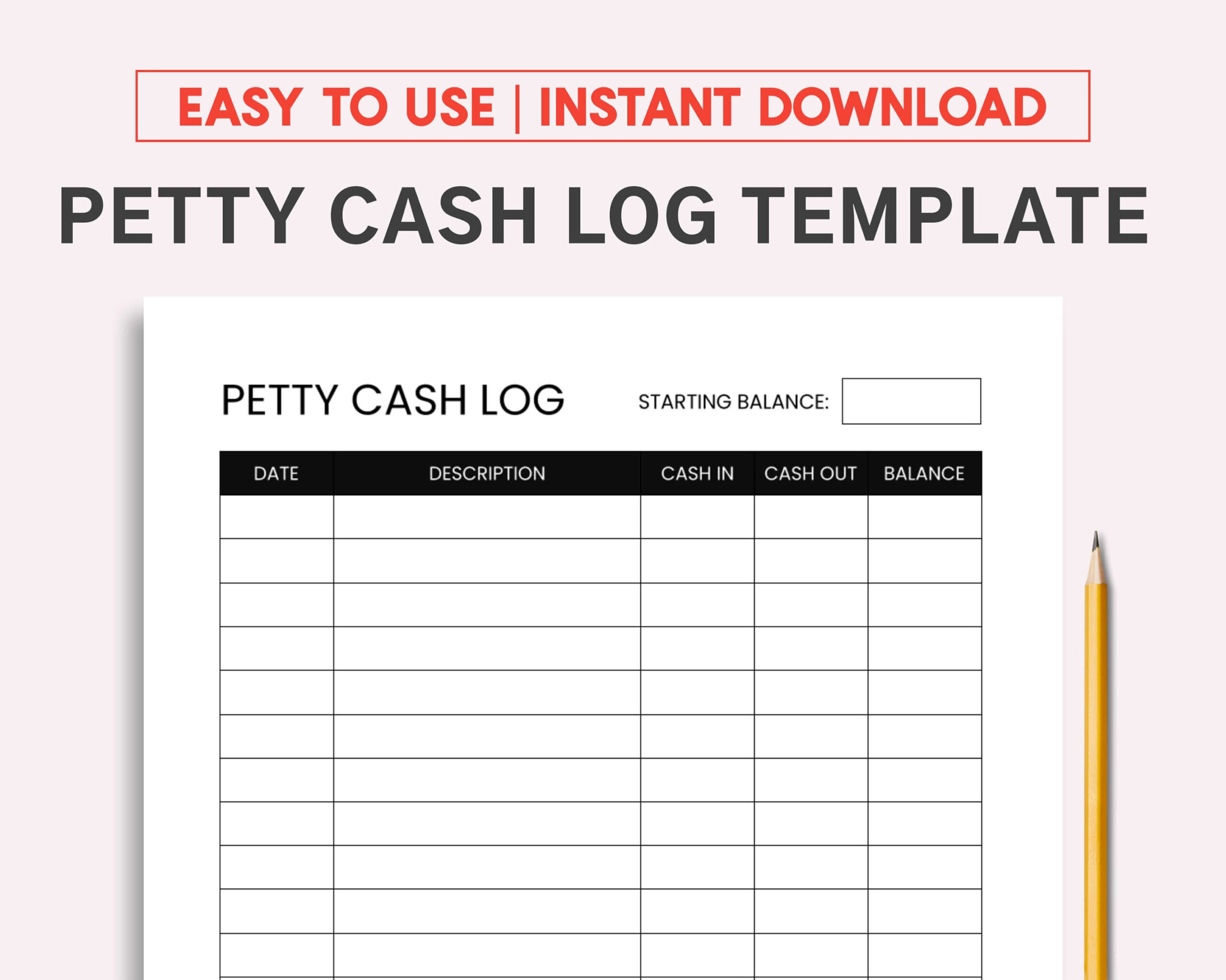 Petty Cash Log. Printable And Fillable Pdf Template. - Etsy pertaining to Free Printable Petty Cash Template