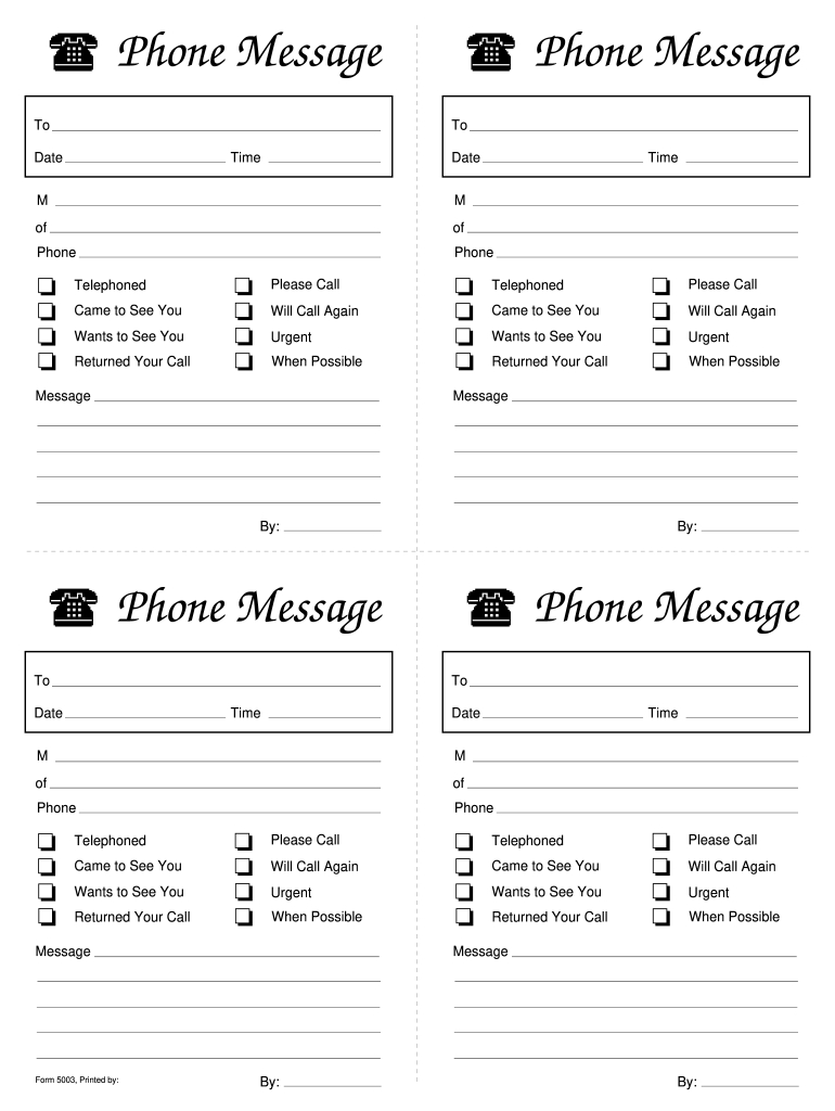 Phone Message Template - Fill Online, Printable, Fillable, Blank regarding Free Printable Phone Message Template