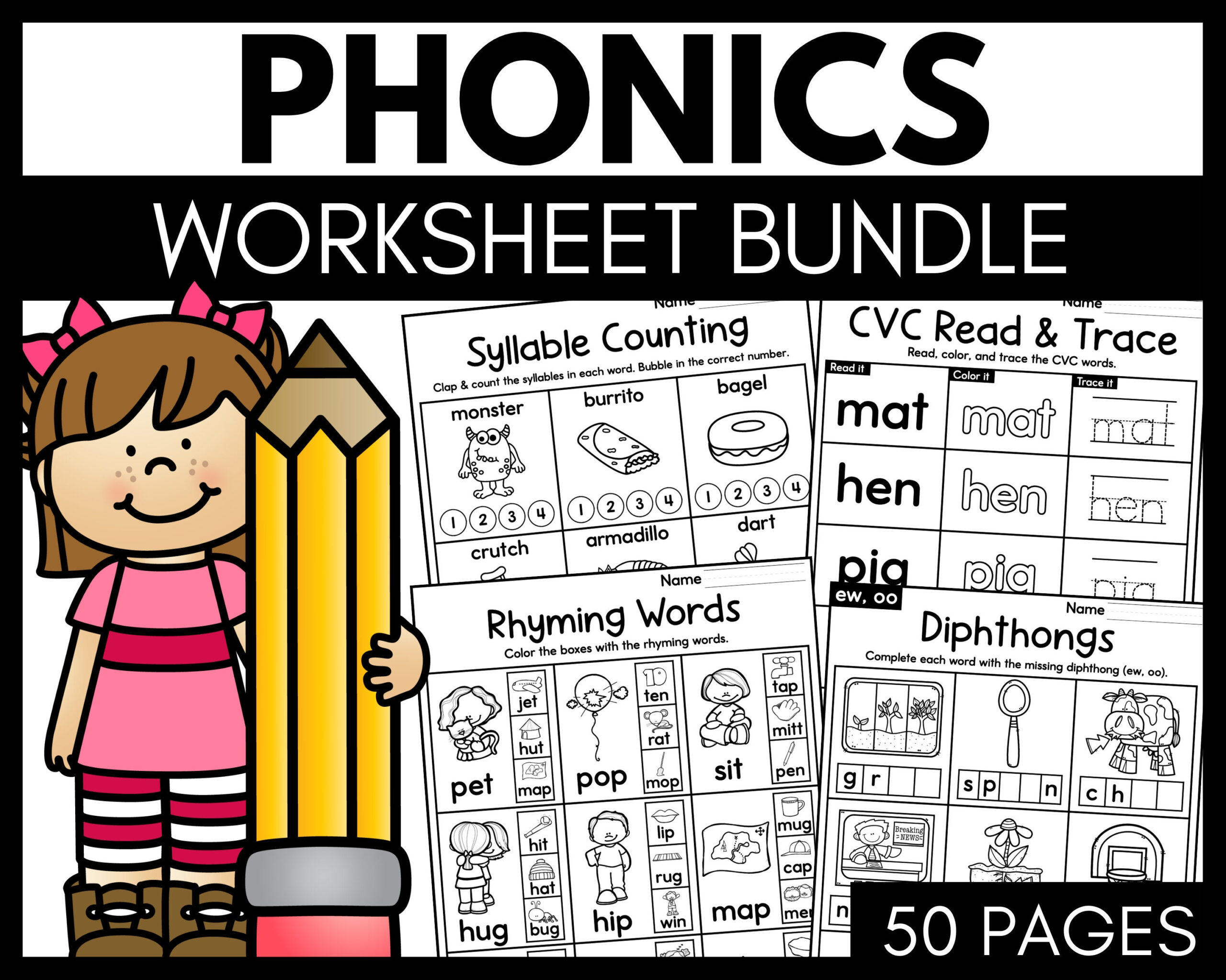 Phonics Worksheets Kindergarten Phonics Printables - Etsy Uk intended for Hooked On Phonics Free Printable Worksheets