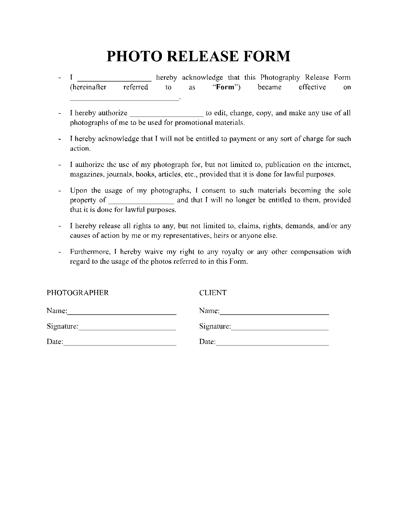 Photo Release Form In 2021 (Free Download) - Cocosign inside Free Printable Photo Release Form