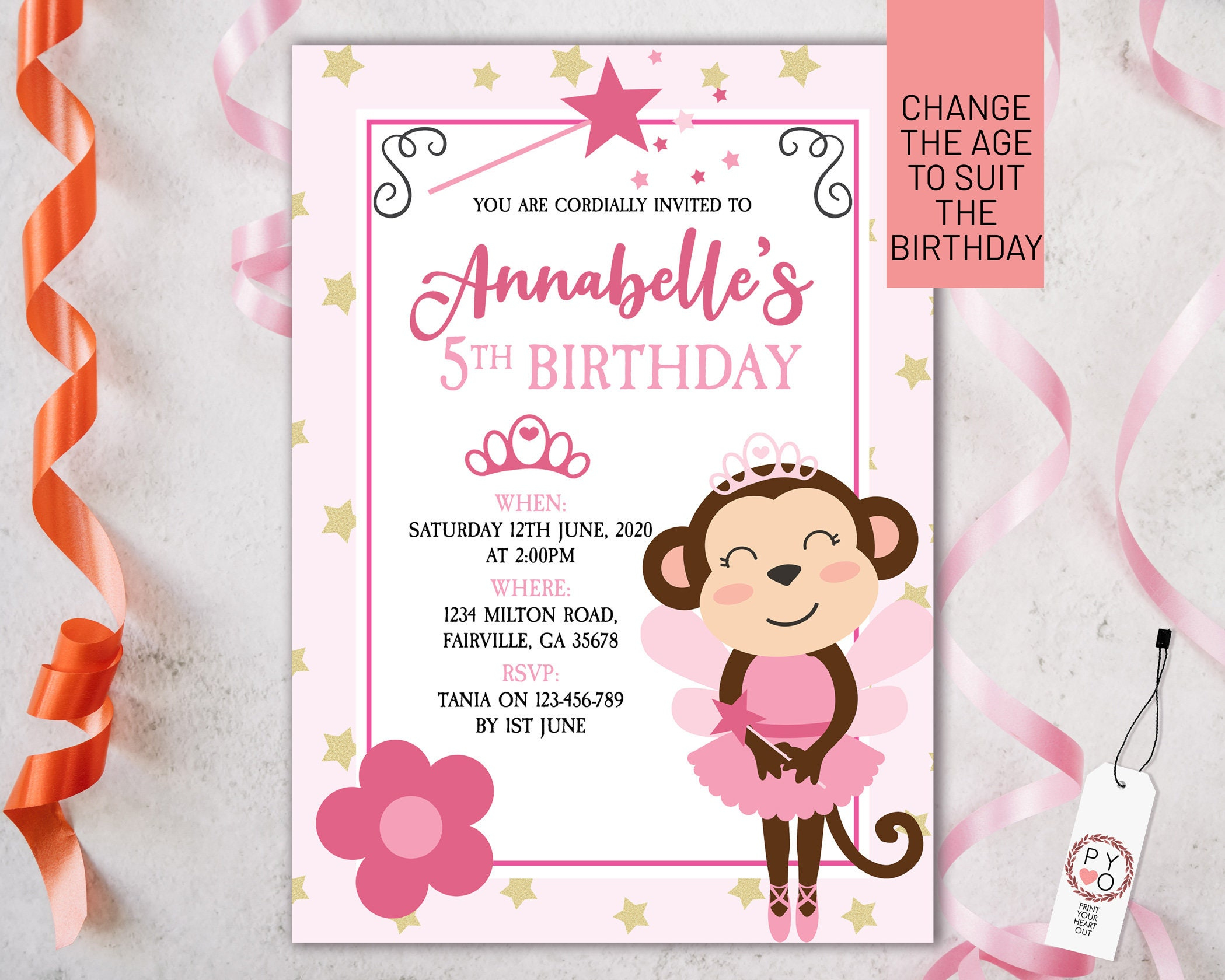 Pink Ballet Monkey Birthday Invitation Printable Template within Free Printable Monkey Birthday Party Invitations