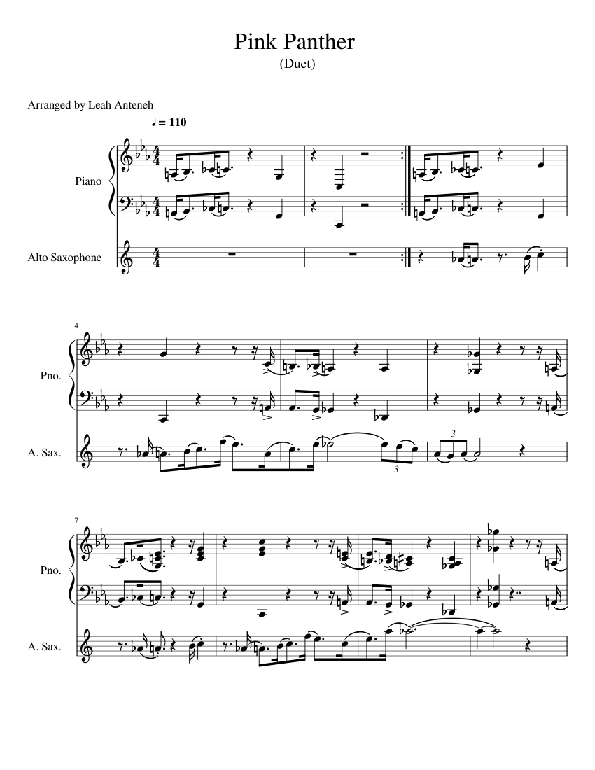 Pink Panther - Piano And Alto Saxophone | Saxophone, Pink Panther with regard to Free Printable Alto Saxophone Sheet Music Pink Panther