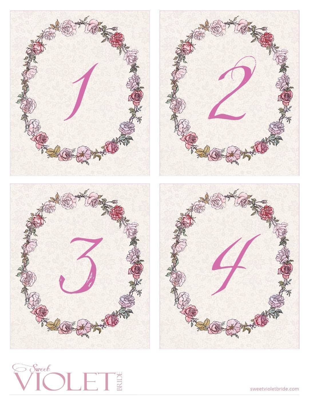 Pink Rose Wreath Table Numbers: Free Wedding Printable - Sweet for Free Printable Table Numbers 1-20