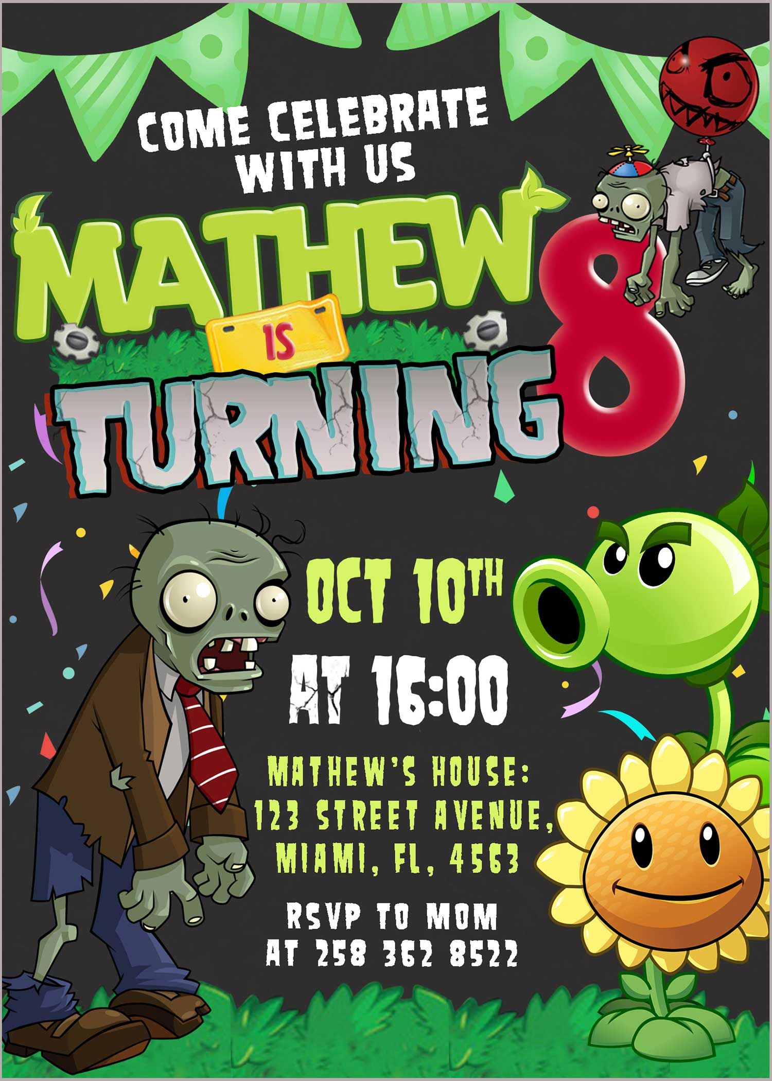 Plants Vs Zombies Birthday Invitation | Fantastic Invite | Zombie throughout Plants Vs Zombies Free Printable Invitations