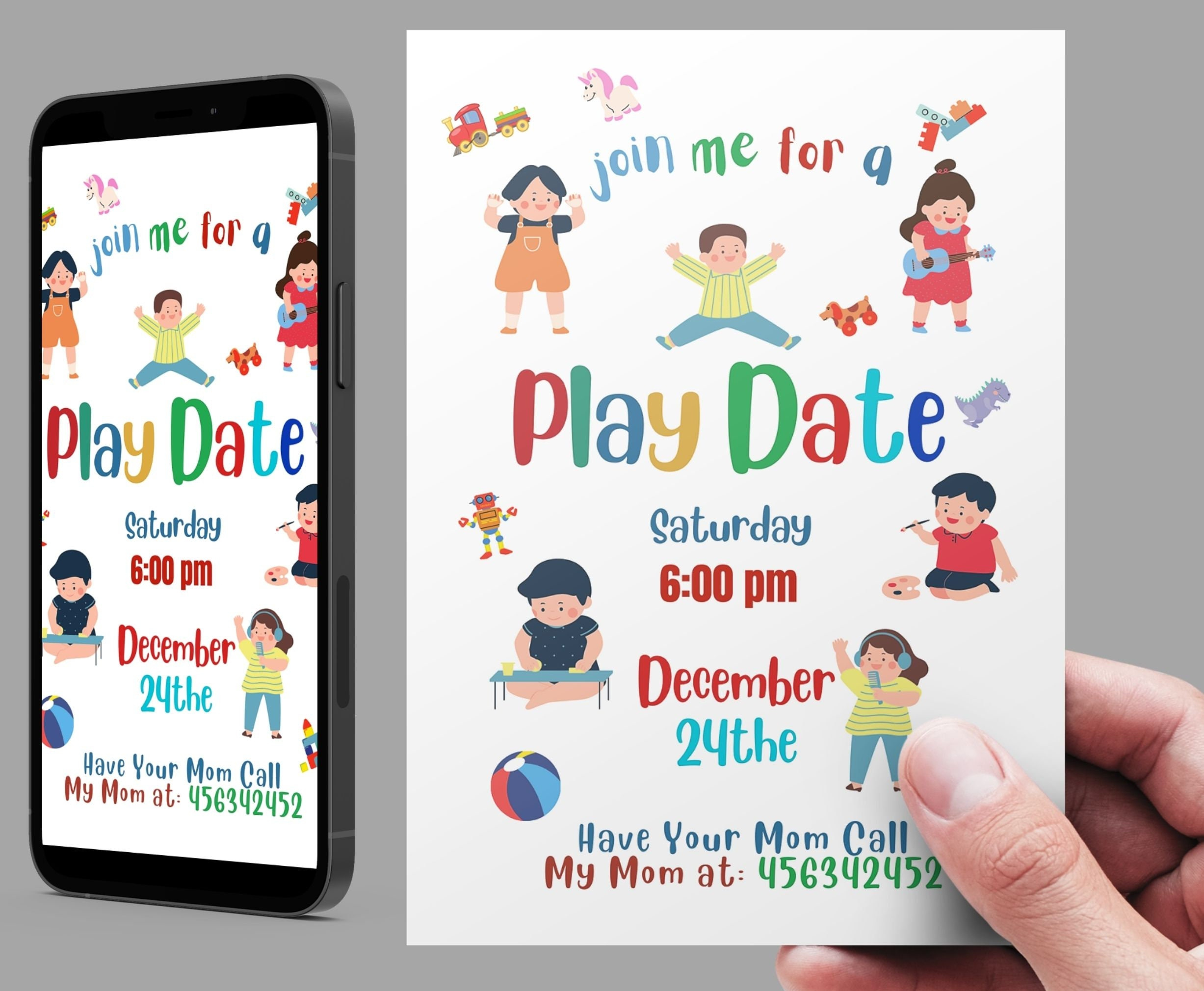 Playdate Invitation Template Editable Printable Playdate Card inside Play Date Invitations Free Printable