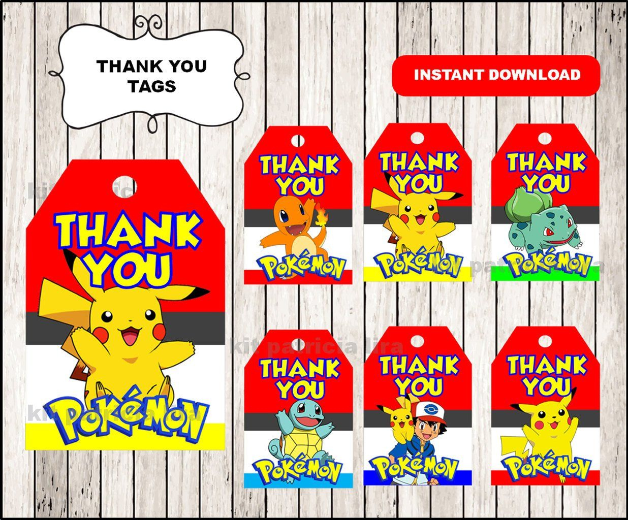 Pokemon Thank You Tags For Birthday Party throughout Free Printable Pokemon Thank You Tags