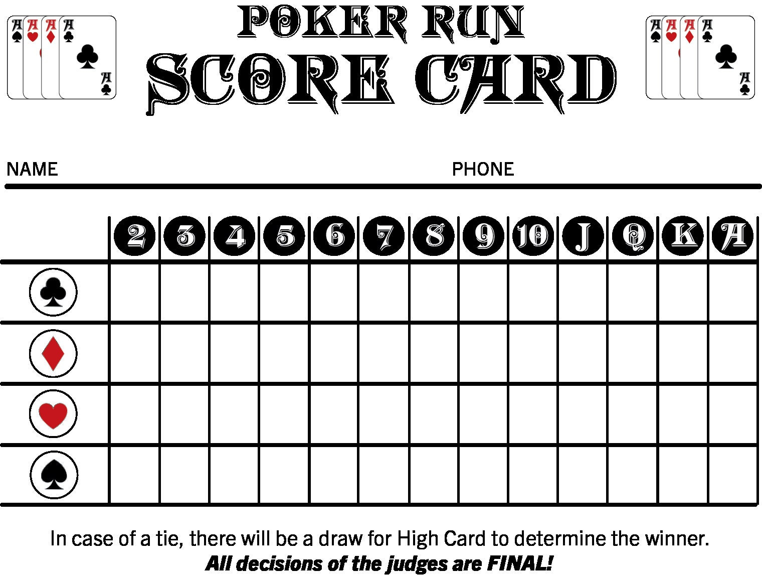 Poker Run Score Cards - Etsy regarding Free Printable Poker Run Sheets