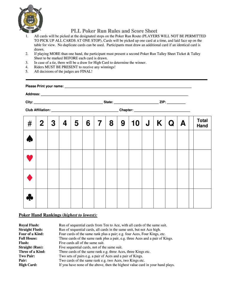 Poker Run Score Sheet - Fill Online, Printable, Fillable, Blank intended for Free Printable Poker Run Sheets