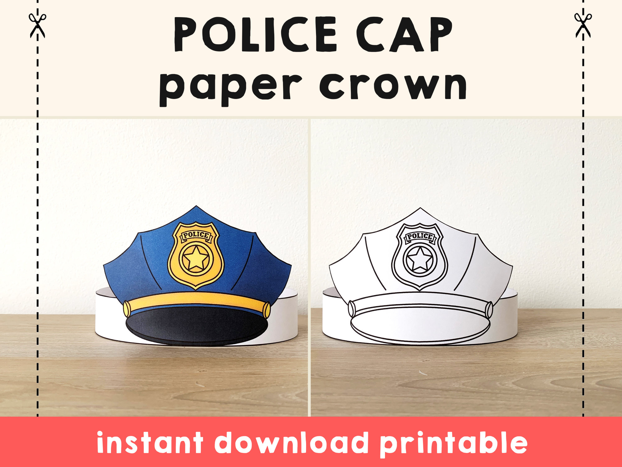 Police Cap Hat Paper Crown Party Coloring Printable Kids Craft intended for Free Printable Police Hat